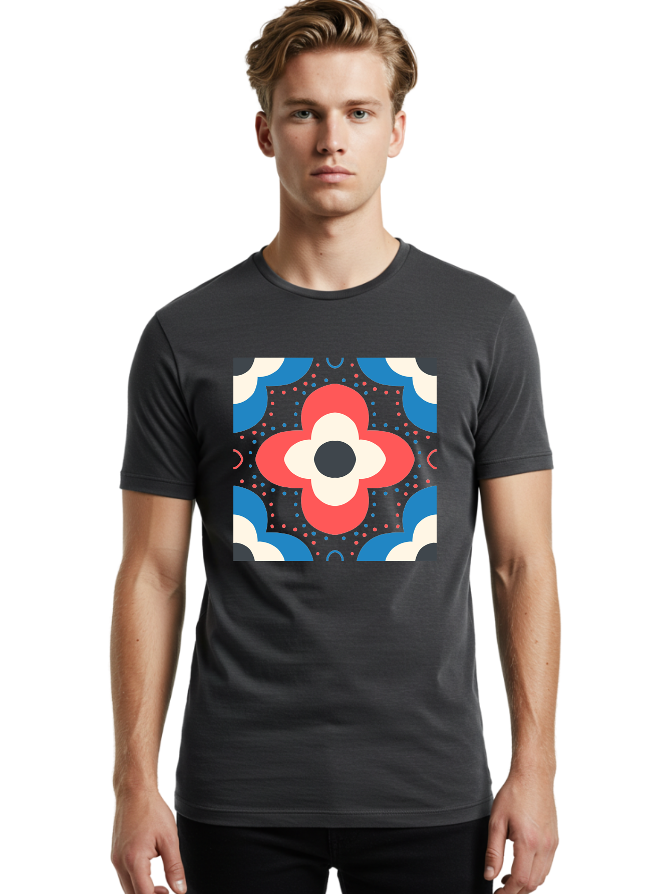 Flower-Pattern-3 Men'S Graphic Tee, 100% Cotton, Comfortable Casual Summer Wear, Machine Washable, Stylized Flower, Floral Pattern, Abstract Design, Geometric Shapes, Bold Colors, Vibrant Hues, Modern Art, Decorative Motif, Aab738 18