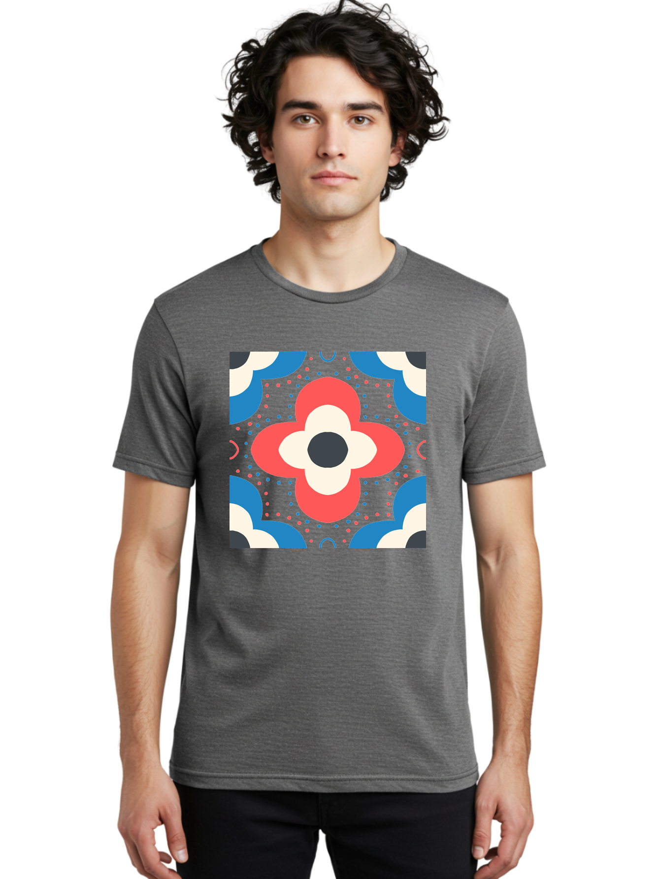 Flower-Pattern-3 Men'S Graphic Tee, 100% Cotton, Comfortable Casual Summer Wear, Machine Washable, Stylized Flower, Floral Pattern, Abstract Design, Geometric Shapes, Bold Colors, Vibrant Hues, Modern Art, Decorative Motif, Aab738 20