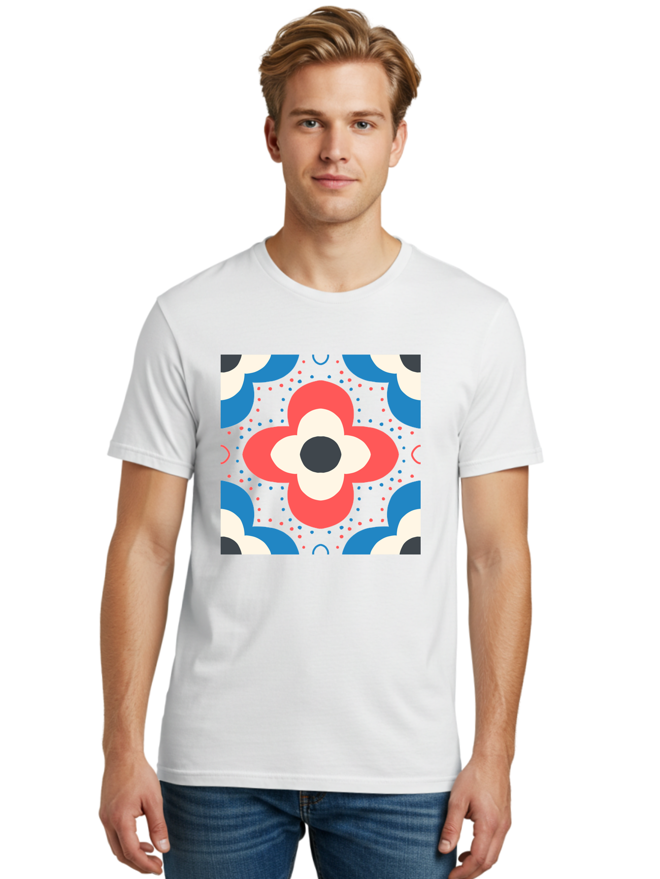 Flower-Pattern-3 Men'S Graphic Tee, 100% Cotton, Comfortable Casual Summer Wear, Machine Washable, Stylized Flower, Floral Pattern, Abstract Design, Geometric Shapes, Bold Colors, Vibrant Hues, Modern Art, Decorative Motif, Aab738 6