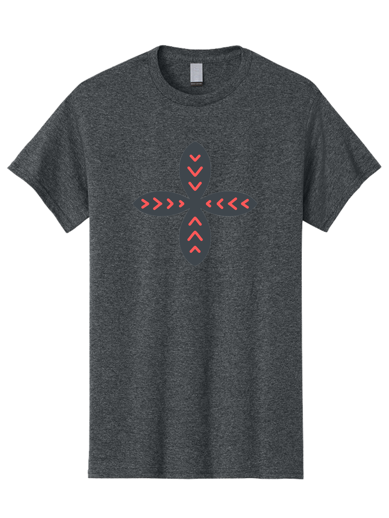 Flower-With-Chevron-Patterns Men'S Graphic Tee, 100% Cotton, Comfortable Casual Summer Wear, Machine Washable, Four Leaf Clover, Red Arrow Motifs, Dark Gray Leaves, Red Chevrons, Symmetrical Design, Abstract Logo, Modern Graphic Design Aab740 9