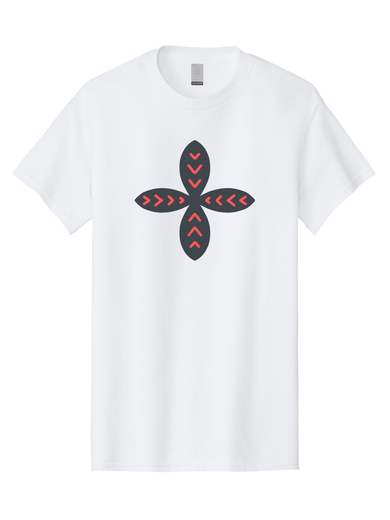 Flower-With-Chevron-Patterns Men'S Graphic Tee, 100% Cotton, Comfortable Casual Summer Wear, Machine Washable, Four Leaf Clover, Red Arrow Motifs, Dark Gray Leaves, Red Chevrons, Symmetrical Design, Abstract Logo, Modern Graphic Design Aab740 15