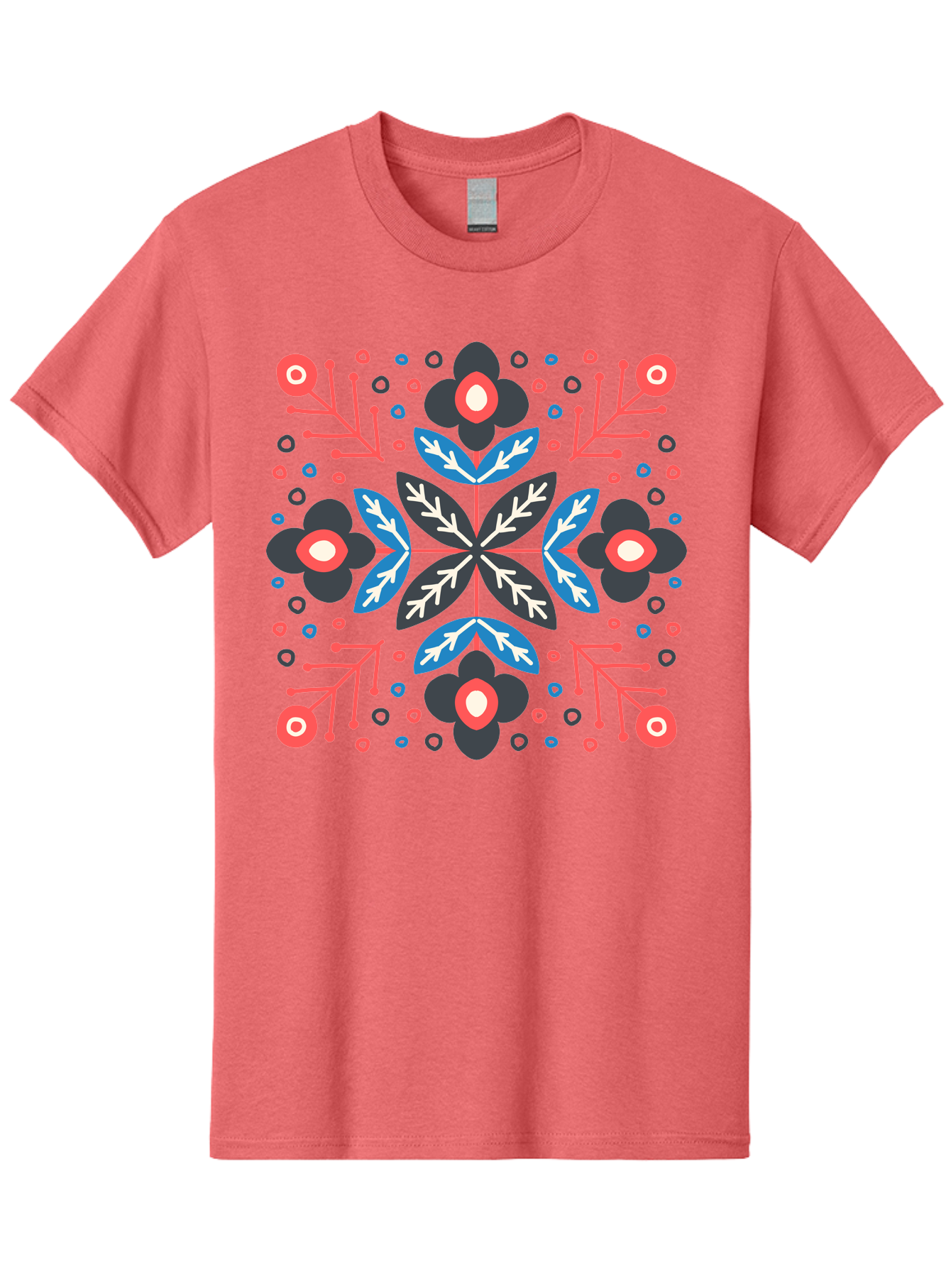 Folk-Floral-Pattern Men'S Graphic Tee, 100% Cotton, Comfortable Casual Summer Wear, Machine Washable, Floral Pattern, Geometric Shapes, Symmetrical Design, Bold Colors, Abstract Flowers, Decorative Art, Vibrant Hues, Modern Motif, Aab745 21