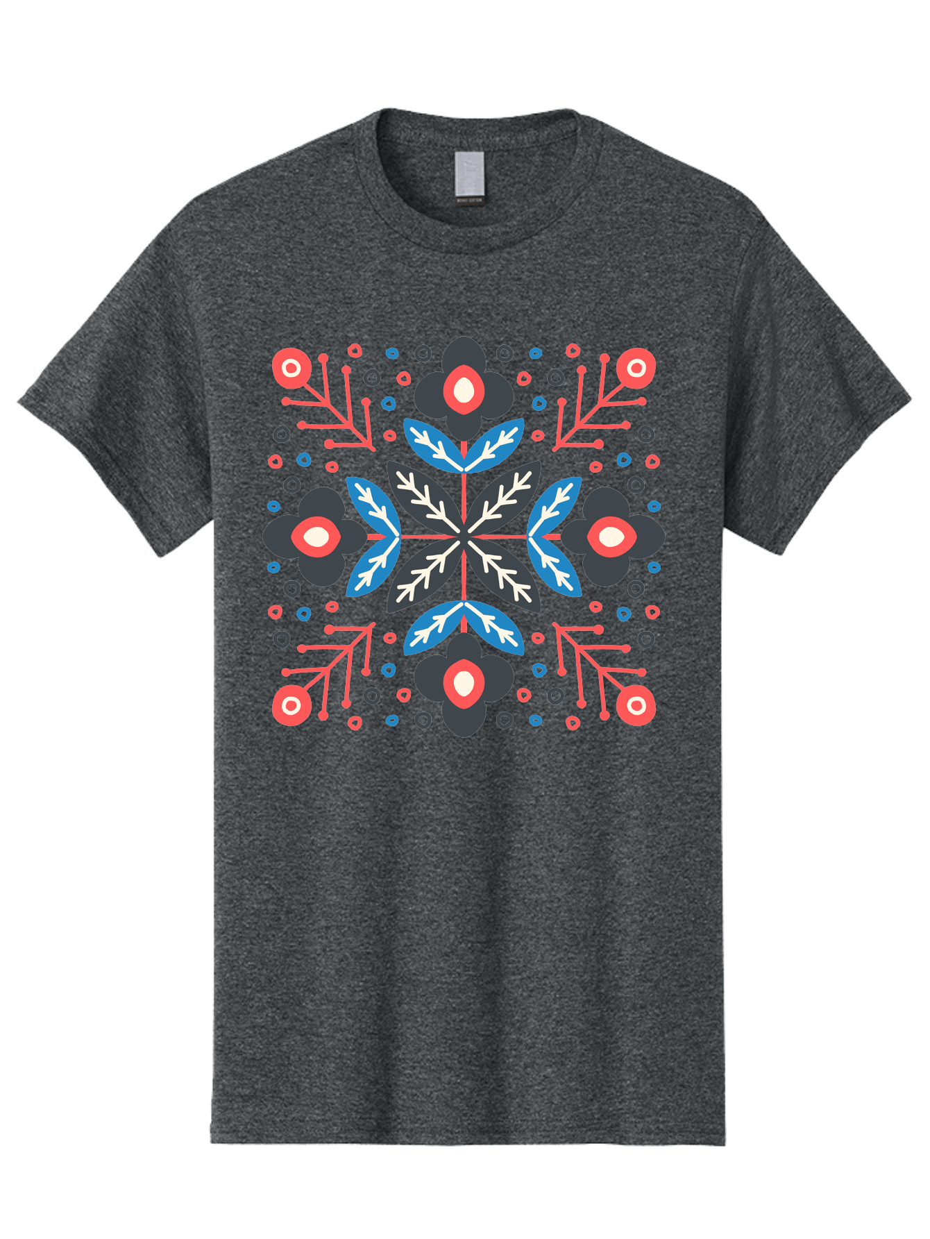 Folk-Floral-Pattern Men'S Graphic Tee, 100% Cotton, Comfortable Casual Summer Wear, Machine Washable, Floral Pattern, Geometric Shapes, Symmetrical Design, Bold Colors, Abstract Flowers, Decorative Art, Vibrant Hues, Modern Motif, Aab745 1