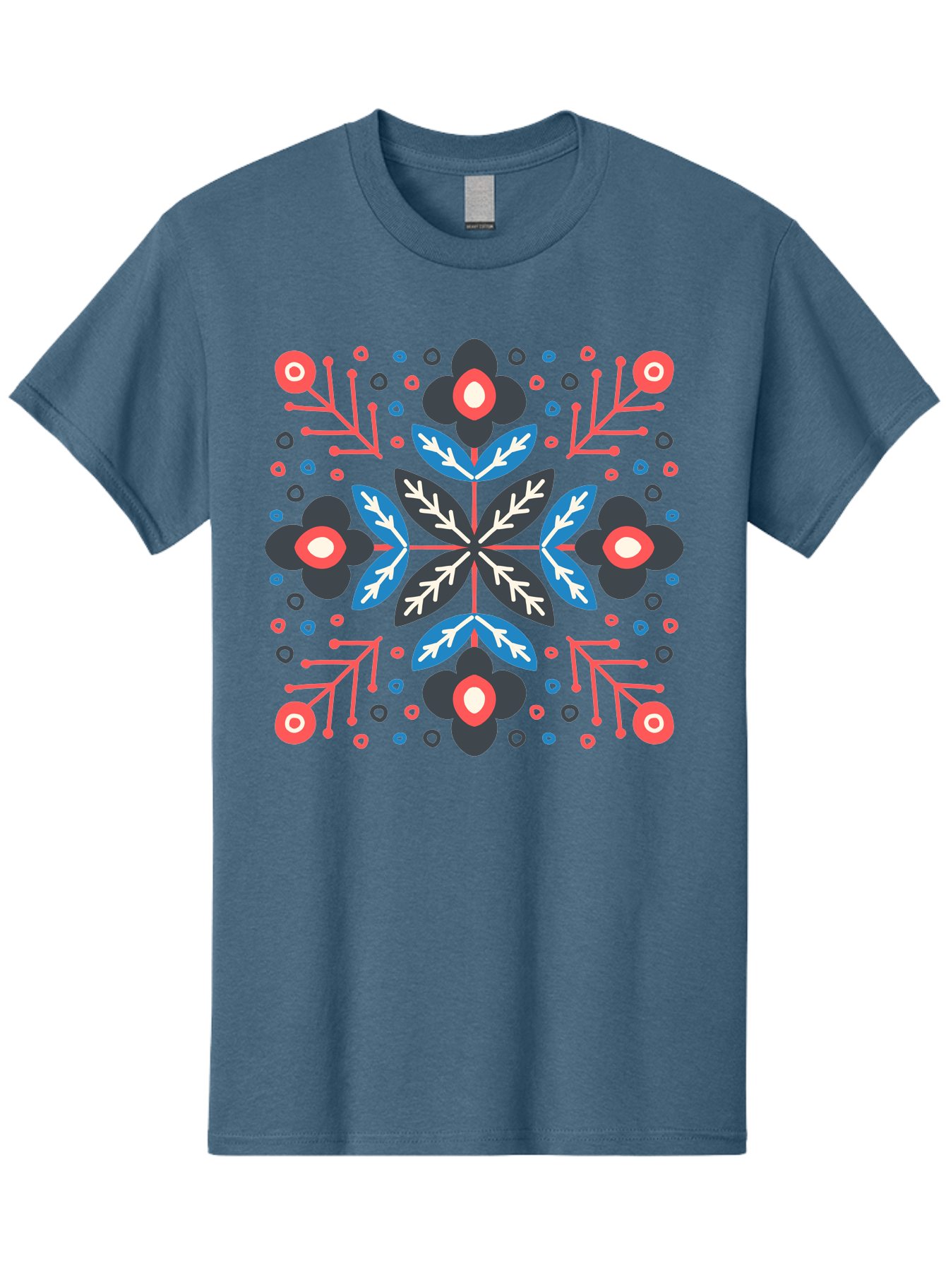 Folk-Floral-Pattern Men'S Graphic Tee, 100% Cotton, Comfortable Casual Summer Wear, Machine Washable, Floral Pattern, Geometric Shapes, Symmetrical Design, Bold Colors, Abstract Flowers, Decorative Art, Vibrant Hues, Modern Motif, Aab745 7