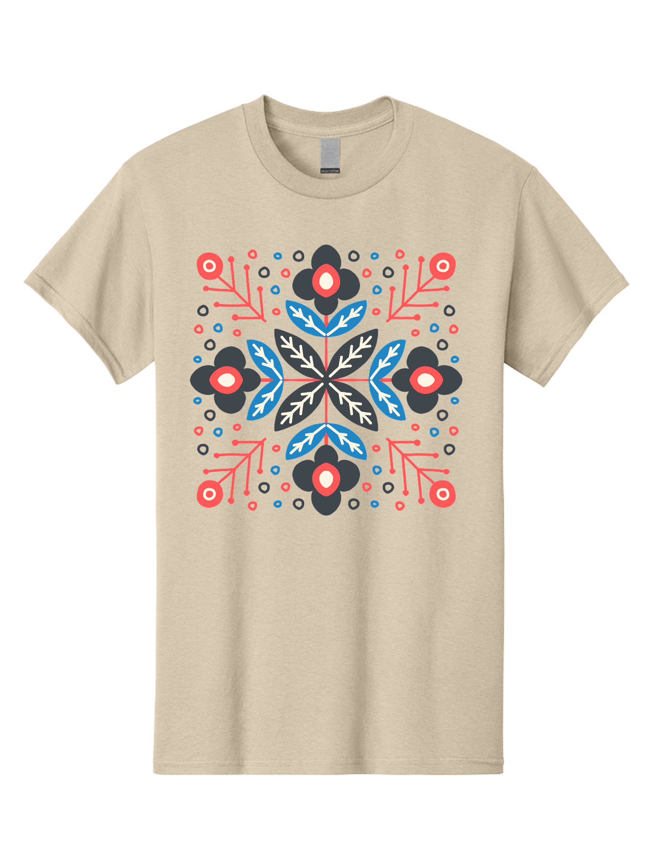 Folk-Floral-Pattern Men'S Graphic Tee, 100% Cotton, Comfortable Casual Summer Wear, Machine Washable, Floral Pattern, Geometric Shapes, Symmetrical Design, Bold Colors, Abstract Flowers, Decorative Art, Vibrant Hues, Modern Motif, Aab745 19