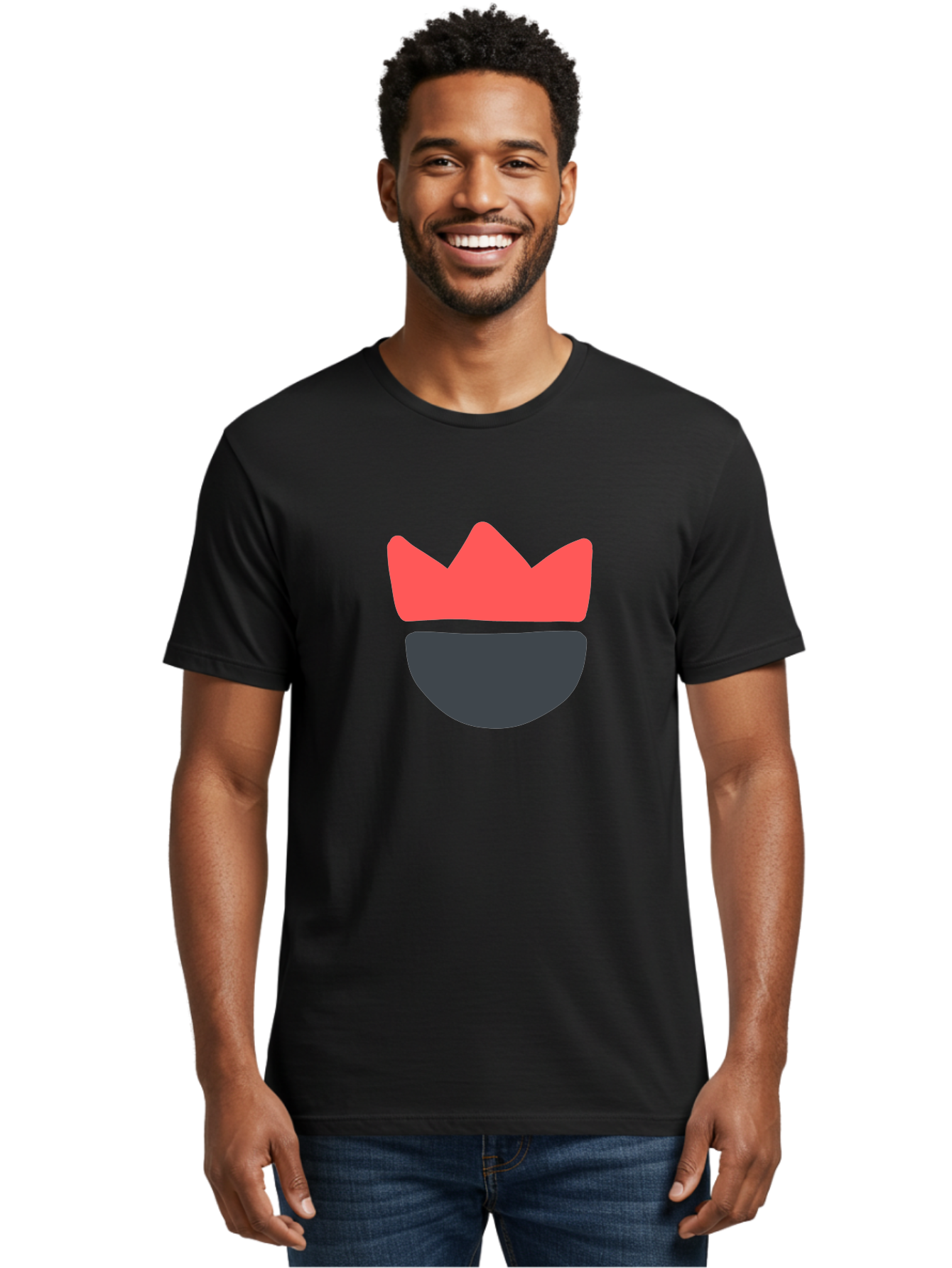 King-Face Men'S Graphic Tee, 100% Cotton, Comfortable Casual Summer Wear, Machine Washable, Crown, Bearded Man, Dark Blue Beard, Red Crown, Simple Illustration, Minimalist Art, Modern Design, King Icon, Facial Representation, Digital Graphics Aab759 26