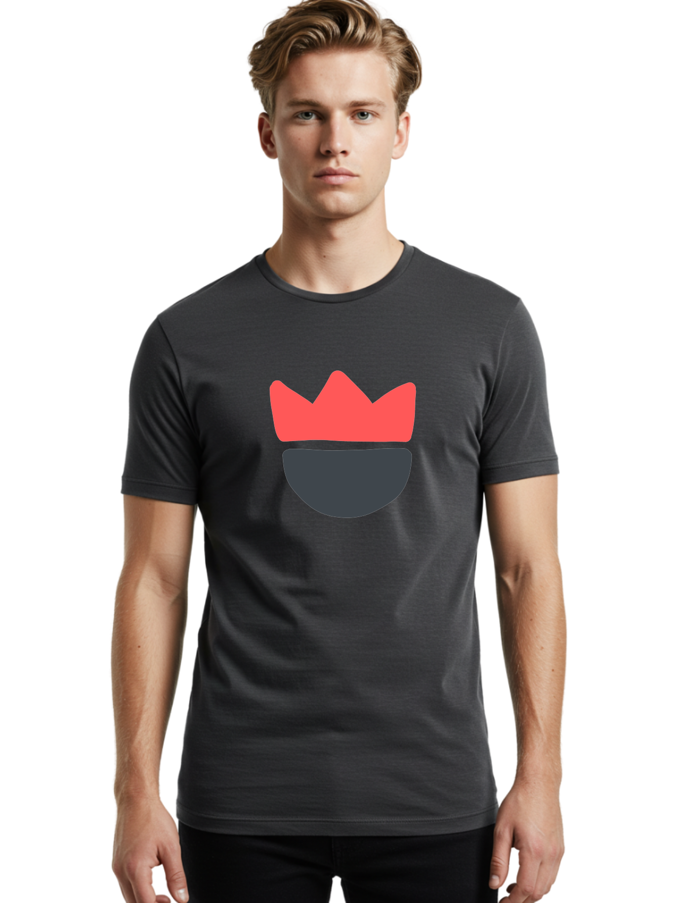 King-Face Men'S Graphic Tee, 100% Cotton, Comfortable Casual Summer Wear, Machine Washable, Crown, Bearded Man, Dark Blue Beard, Red Crown, Simple Illustration, Minimalist Art, Modern Design, King Icon, Facial Representation, Digital Graphics Aab759 22