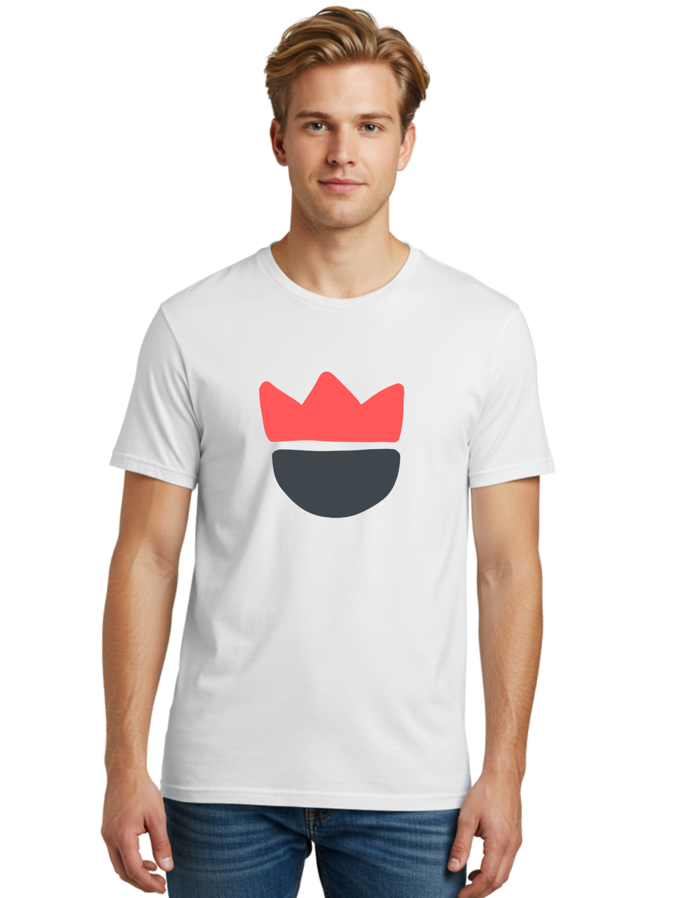 King-Face Men'S Graphic Tee, 100% Cotton, Comfortable Casual Summer Wear, Machine Washable, Crown, Bearded Man, Dark Blue Beard, Red Crown, Simple Illustration, Minimalist Art, Modern Design, King Icon, Facial Representation, Digital Graphics Aab759 16