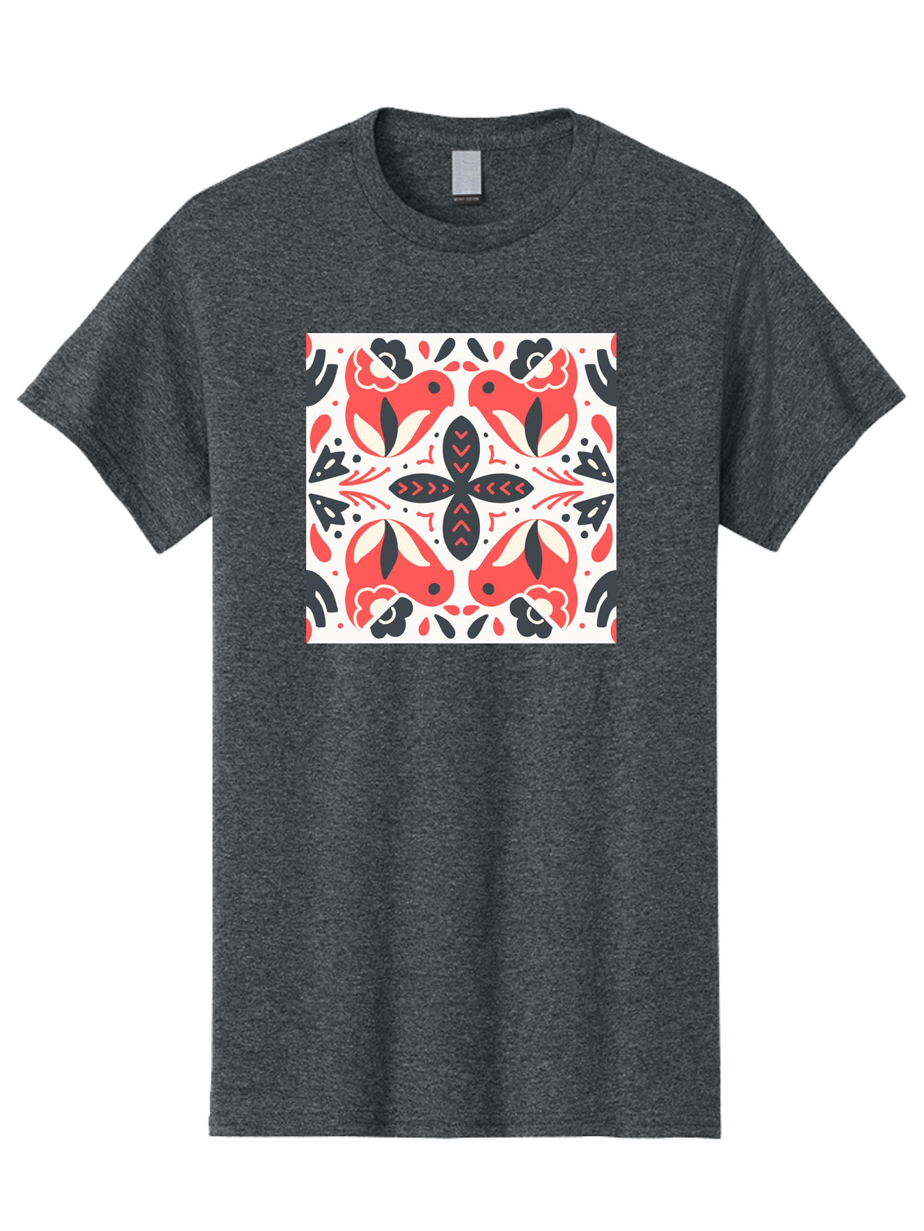 Koi-Fish-Pattern Men'S Graphic Tee, 100% Cotton, Comfortable Casual Summer Wear, Machine Washable, Koi Fish Pattern, Red And Black Design, Floral Motifs, Symmetrical Pattern, Abstract Shapes, Decorative Elements, Traditional Japanese Design, Aab761 15