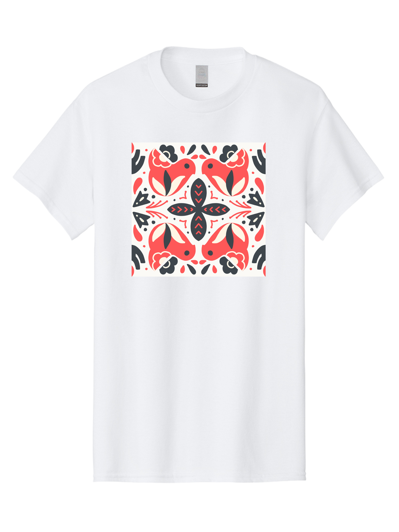 Koi-Fish-Pattern Men'S Graphic Tee, 100% Cotton, Comfortable Casual Summer Wear, Machine Washable, Koi Fish Pattern, Red And Black Design, Floral Motifs, Symmetrical Pattern, Abstract Shapes, Decorative Elements, Traditional Japanese Design, Aab761 3