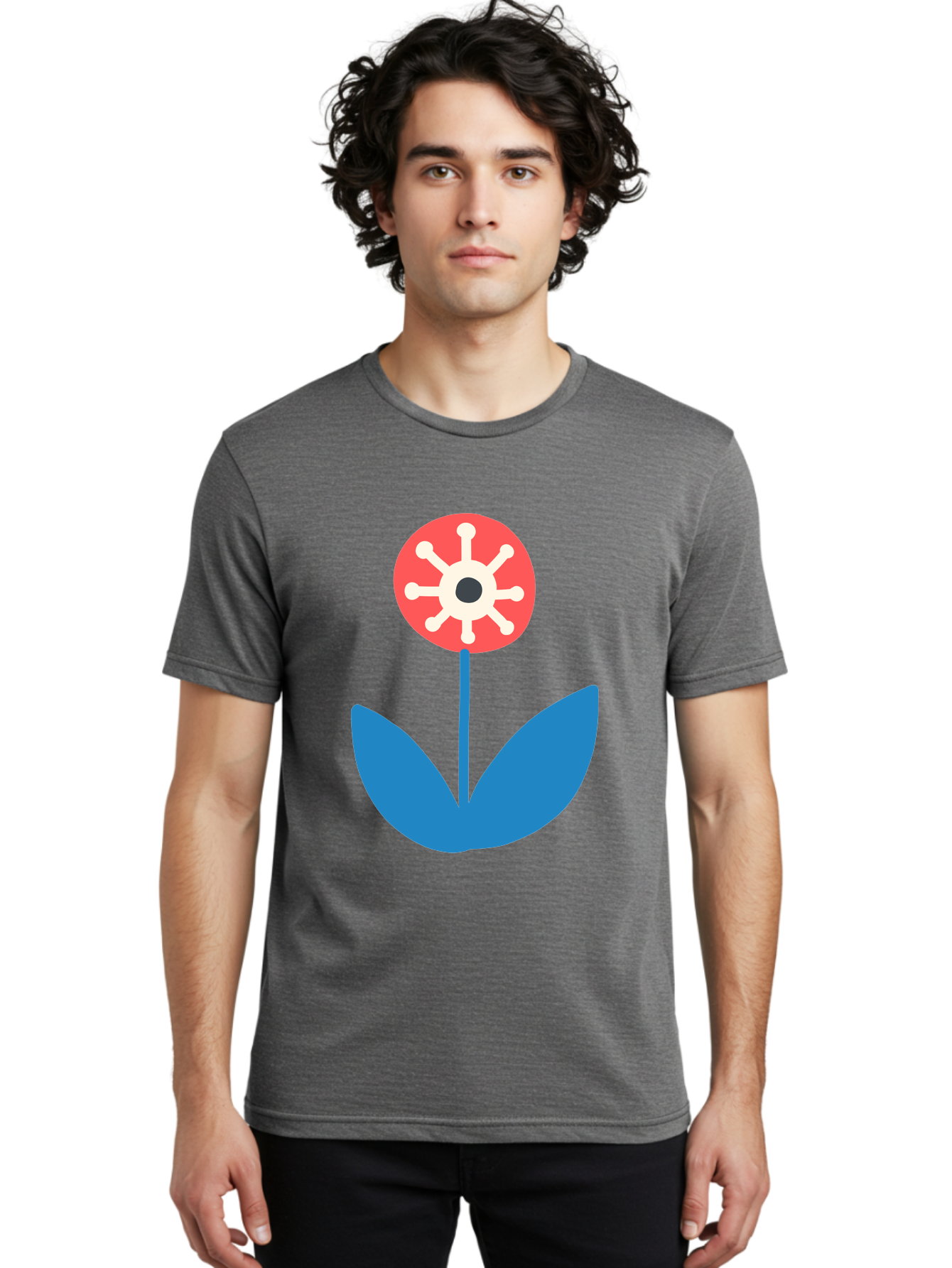 Piranha-Plant Men'S Graphic Tee, 100% Cotton, Comfortable Casual Summer Wear, Machine Washable, Cartoon Flower, Red Bloom, Blue Leaves, White And Black Center, Mushroom Inspired, Video Game Art, Super Mario, Simple Shapes, Bold Colors, Aab773 18