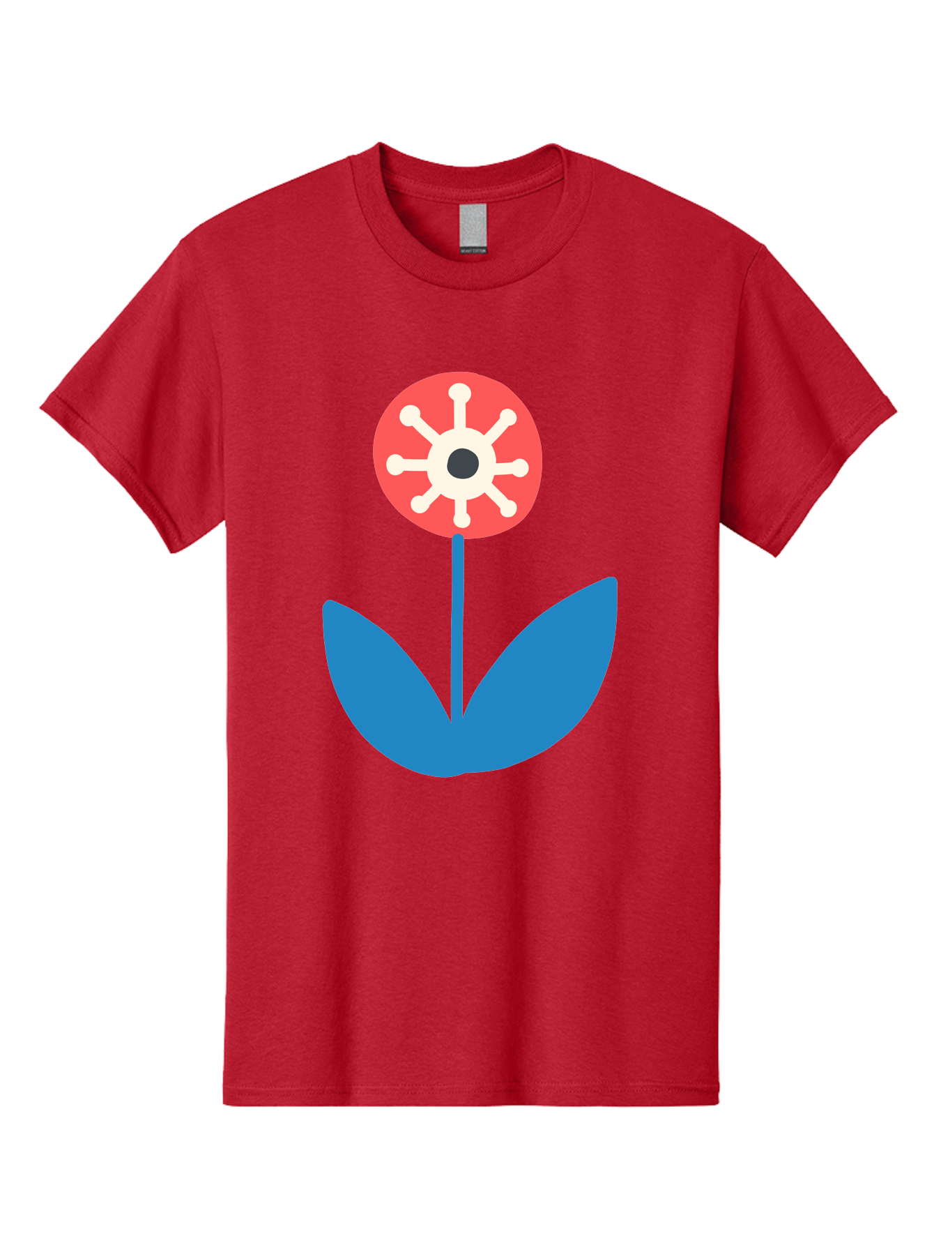 Piranha-Plant Men'S Graphic Tee, 100% Cotton, Comfortable Casual Summer Wear, Machine Washable, Cartoon Flower, Red Bloom, Blue Leaves, White And Black Center, Mushroom Inspired, Video Game Art, Super Mario, Simple Shapes, Bold Colors, Aab773 19