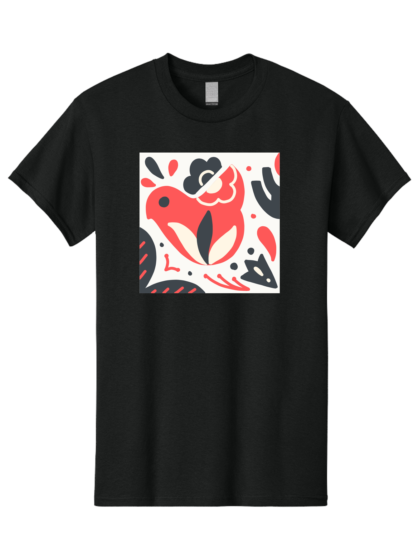 Red-Bird Men'S Graphic Tee, 100% Cotton, Comfortable Casual Summer Wear, Machine Washable, Stylized Fish Illustration, Abstract Shapes, Red And Black Accents, Modern Design, Artistic Expression, Creative Graphics, Bold Colors, Whimsical Art Aab779 29