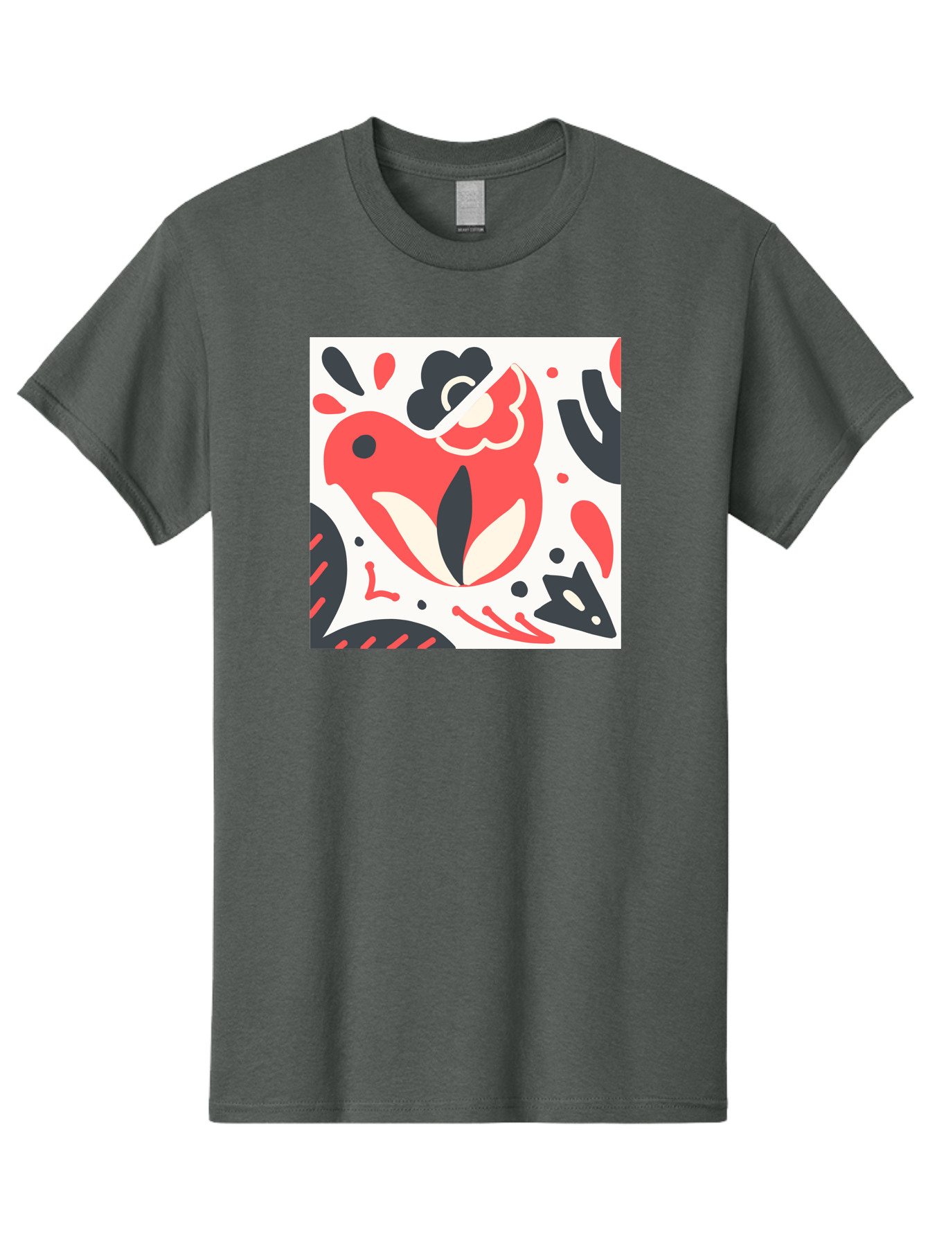Red-Bird Men'S Graphic Tee, 100% Cotton, Comfortable Casual Summer Wear, Machine Washable, Stylized Fish Illustration, Abstract Shapes, Red And Black Accents, Modern Design, Artistic Expression, Creative Graphics, Bold Colors, Whimsical Art Aab779 17
