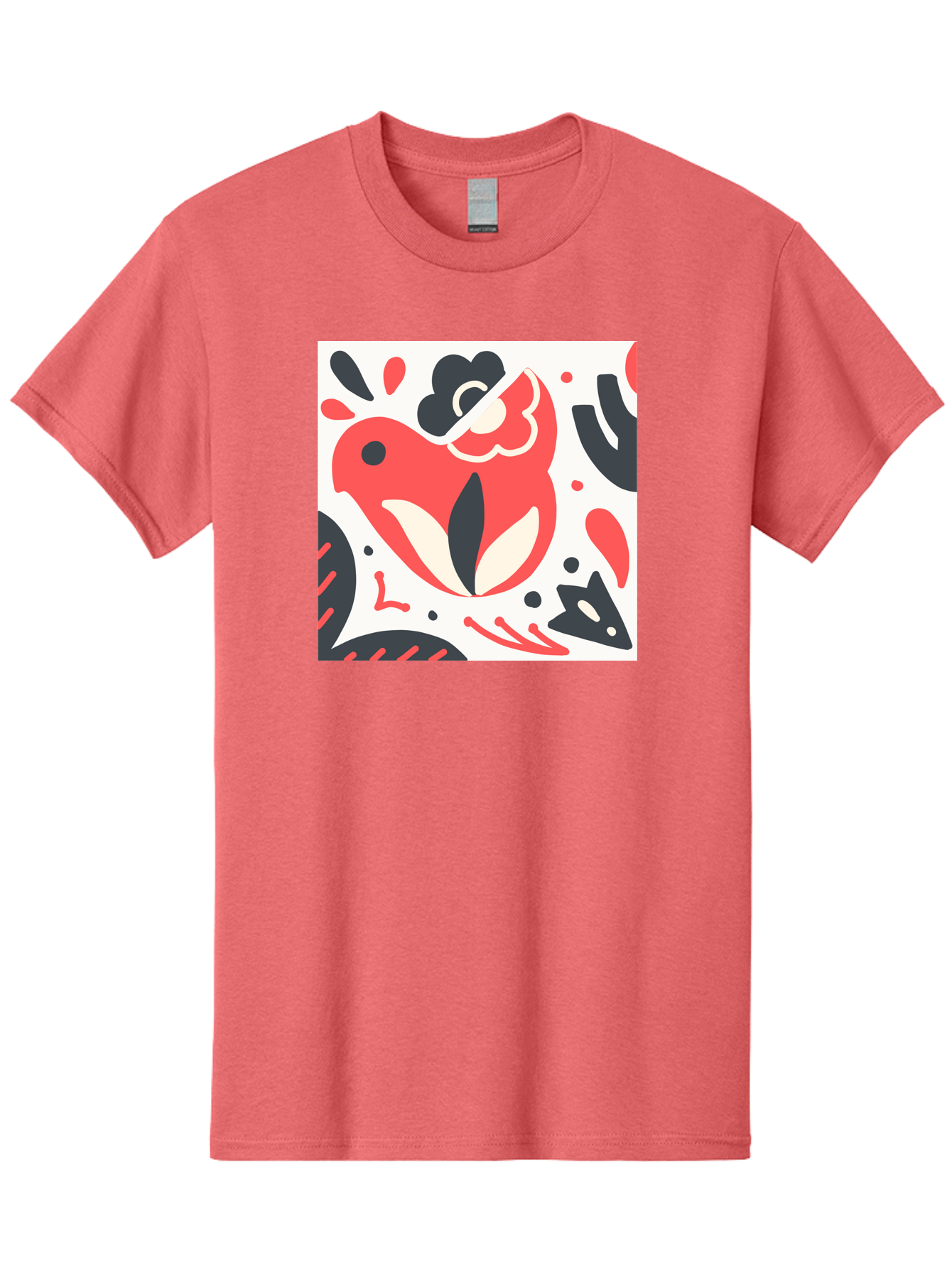 Red-Bird Men'S Graphic Tee, 100% Cotton, Comfortable Casual Summer Wear, Machine Washable, Stylized Fish Illustration, Abstract Shapes, Red And Black Accents, Modern Design, Artistic Expression, Creative Graphics, Bold Colors, Whimsical Art Aab779 15