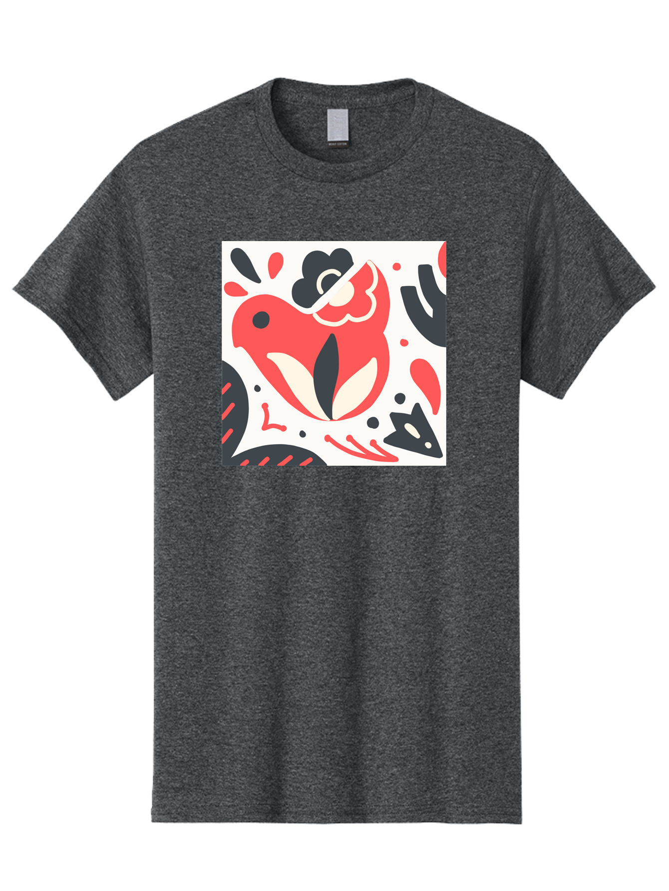 Red-Bird Men'S Graphic Tee, 100% Cotton, Comfortable Casual Summer Wear, Machine Washable, Stylized Fish Illustration, Abstract Shapes, Red And Black Accents, Modern Design, Artistic Expression, Creative Graphics, Bold Colors, Whimsical Art Aab779 19