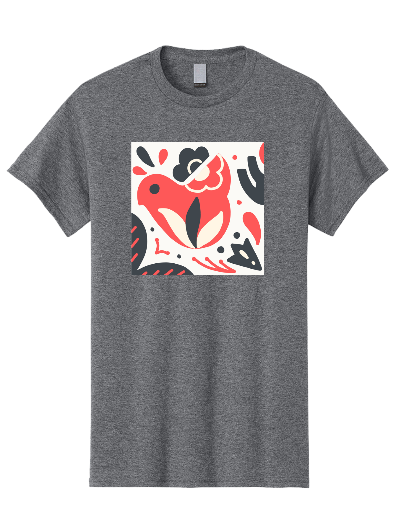 Red-Bird Men'S Graphic Tee, 100% Cotton, Comfortable Casual Summer Wear, Machine Washable, Stylized Fish Illustration, Abstract Shapes, Red And Black Accents, Modern Design, Artistic Expression, Creative Graphics, Bold Colors, Whimsical Art Aab779 27