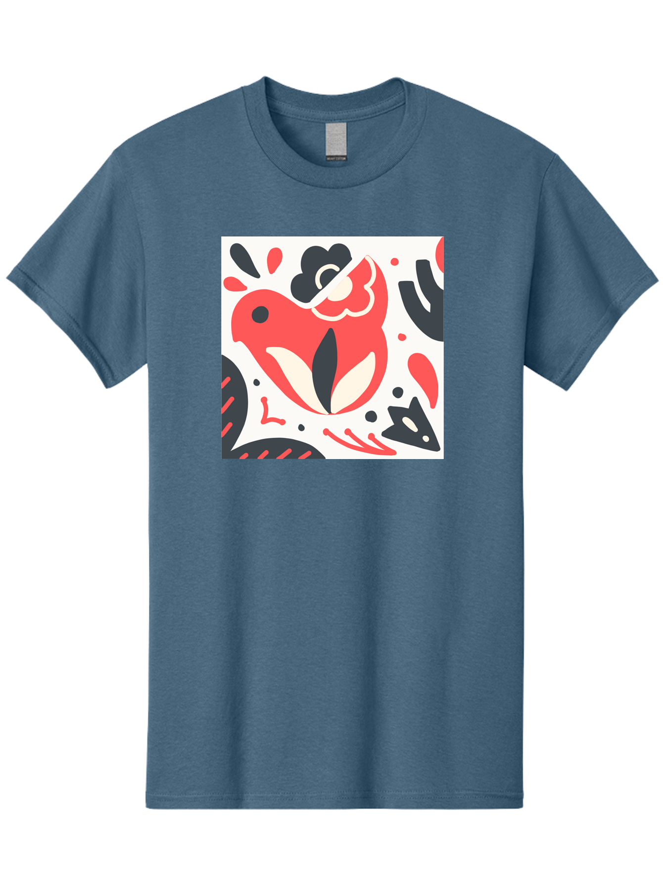 Red-Bird Men'S Graphic Tee, 100% Cotton, Comfortable Casual Summer Wear, Machine Washable, Stylized Fish Illustration, Abstract Shapes, Red And Black Accents, Modern Design, Artistic Expression, Creative Graphics, Bold Colors, Whimsical Art Aab779 13