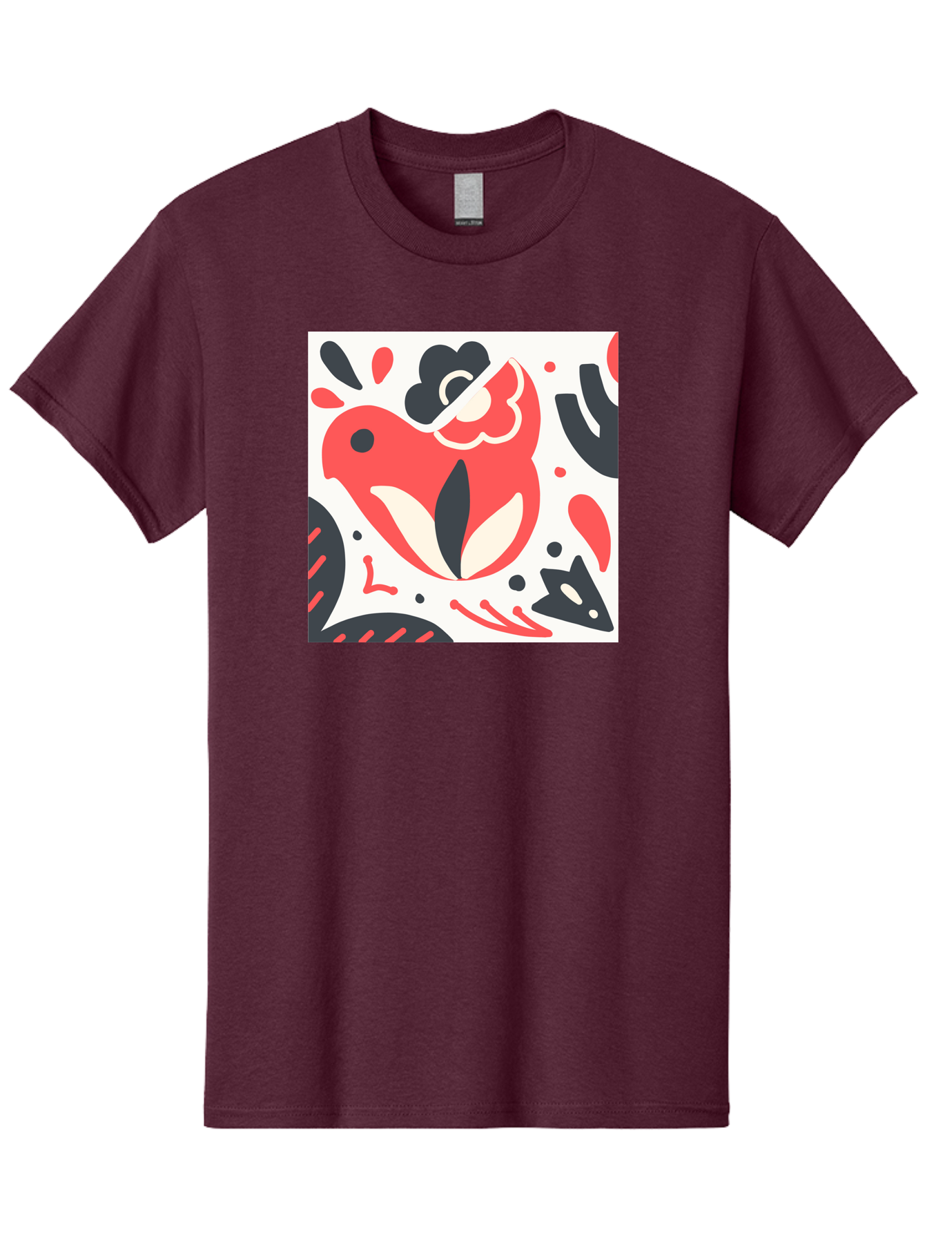 Red-Bird Men'S Graphic Tee, 100% Cotton, Comfortable Casual Summer Wear, Machine Washable, Stylized Fish Illustration, Abstract Shapes, Red And Black Accents, Modern Design, Artistic Expression, Creative Graphics, Bold Colors, Whimsical Art Aab779 3