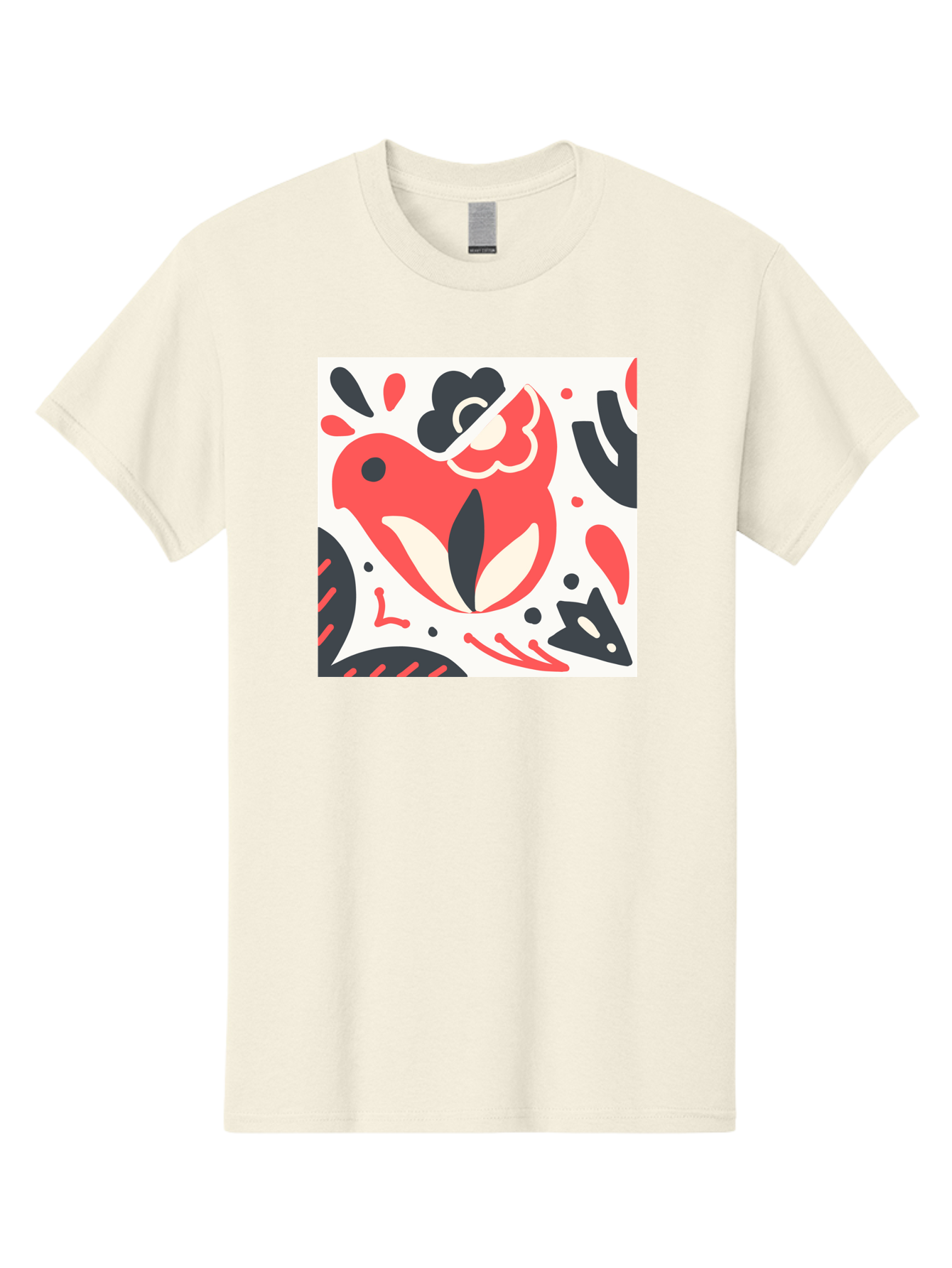 Red-Bird Men'S Graphic Tee, 100% Cotton, Comfortable Casual Summer Wear, Machine Washable, Stylized Fish Illustration, Abstract Shapes, Red And Black Accents, Modern Design, Artistic Expression, Creative Graphics, Bold Colors, Whimsical Art Aab779 21