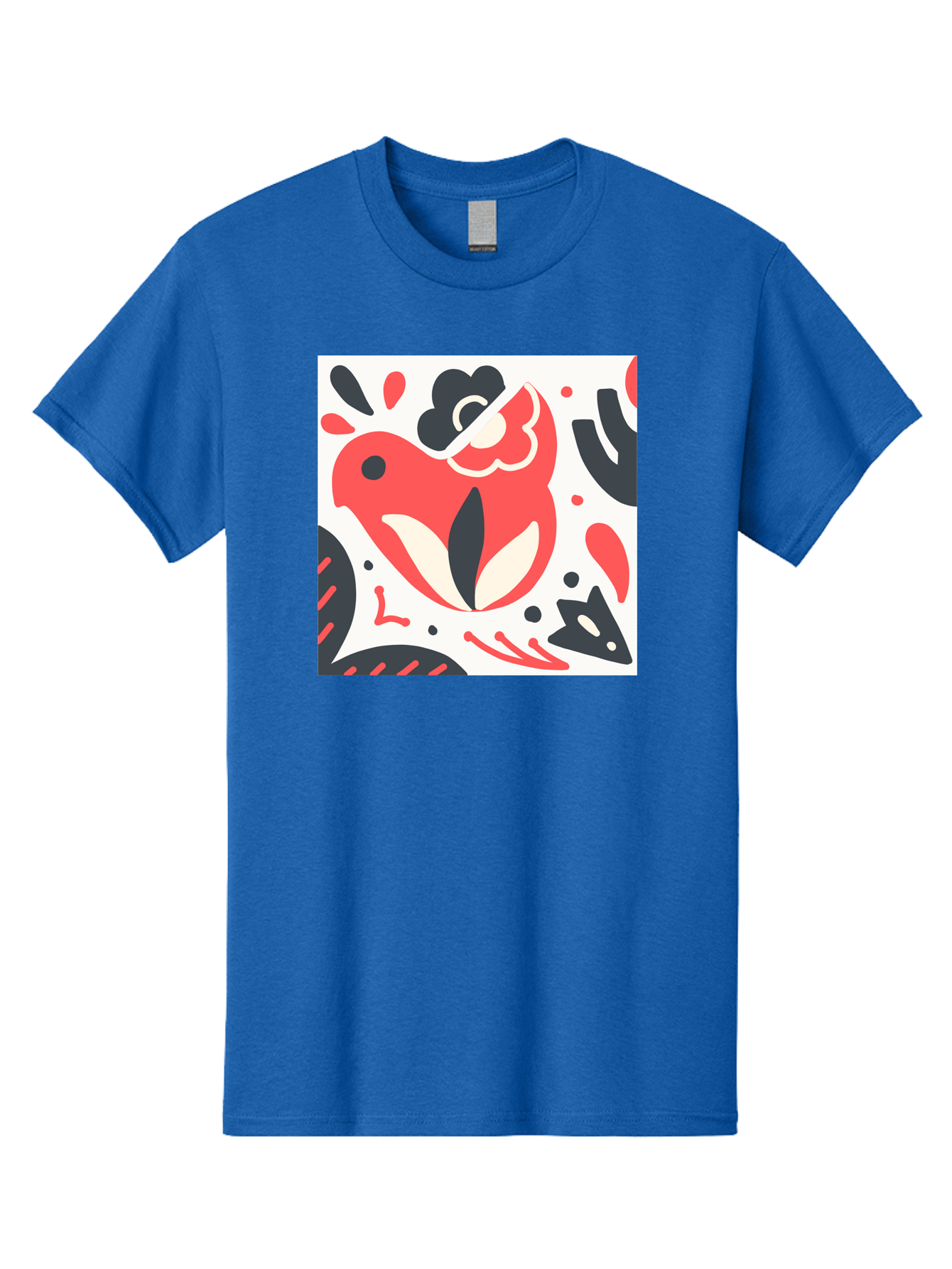Red-Bird Men'S Graphic Tee, 100% Cotton, Comfortable Casual Summer Wear, Machine Washable, Stylized Fish Illustration, Abstract Shapes, Red And Black Accents, Modern Design, Artistic Expression, Creative Graphics, Bold Colors, Whimsical Art Aab779 25