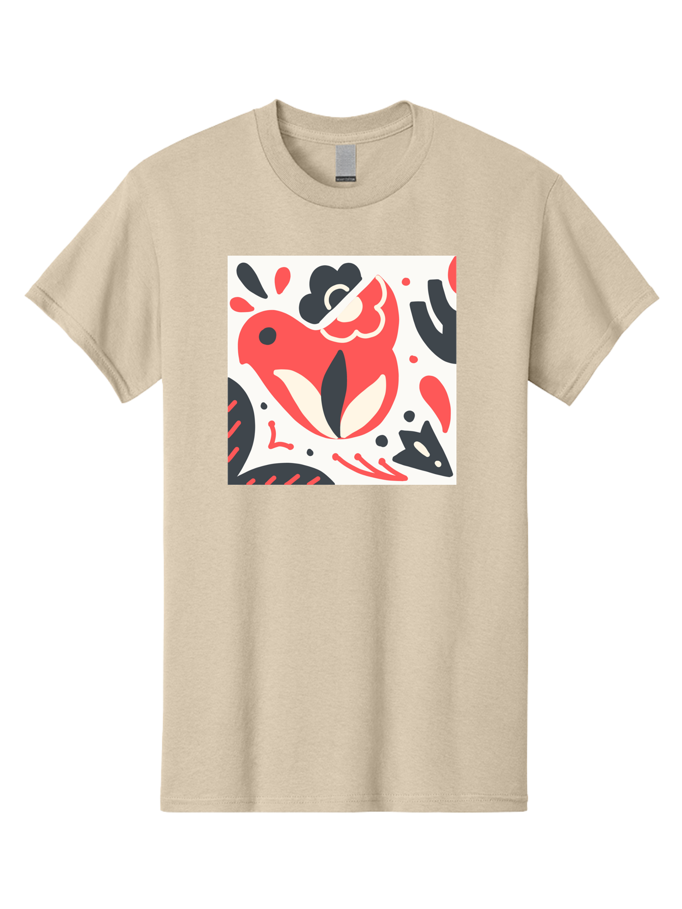 Red-Bird Men'S Graphic Tee, 100% Cotton, Comfortable Casual Summer Wear, Machine Washable, Stylized Fish Illustration, Abstract Shapes, Red And Black Accents, Modern Design, Artistic Expression, Creative Graphics, Bold Colors, Whimsical Art Aab779 23