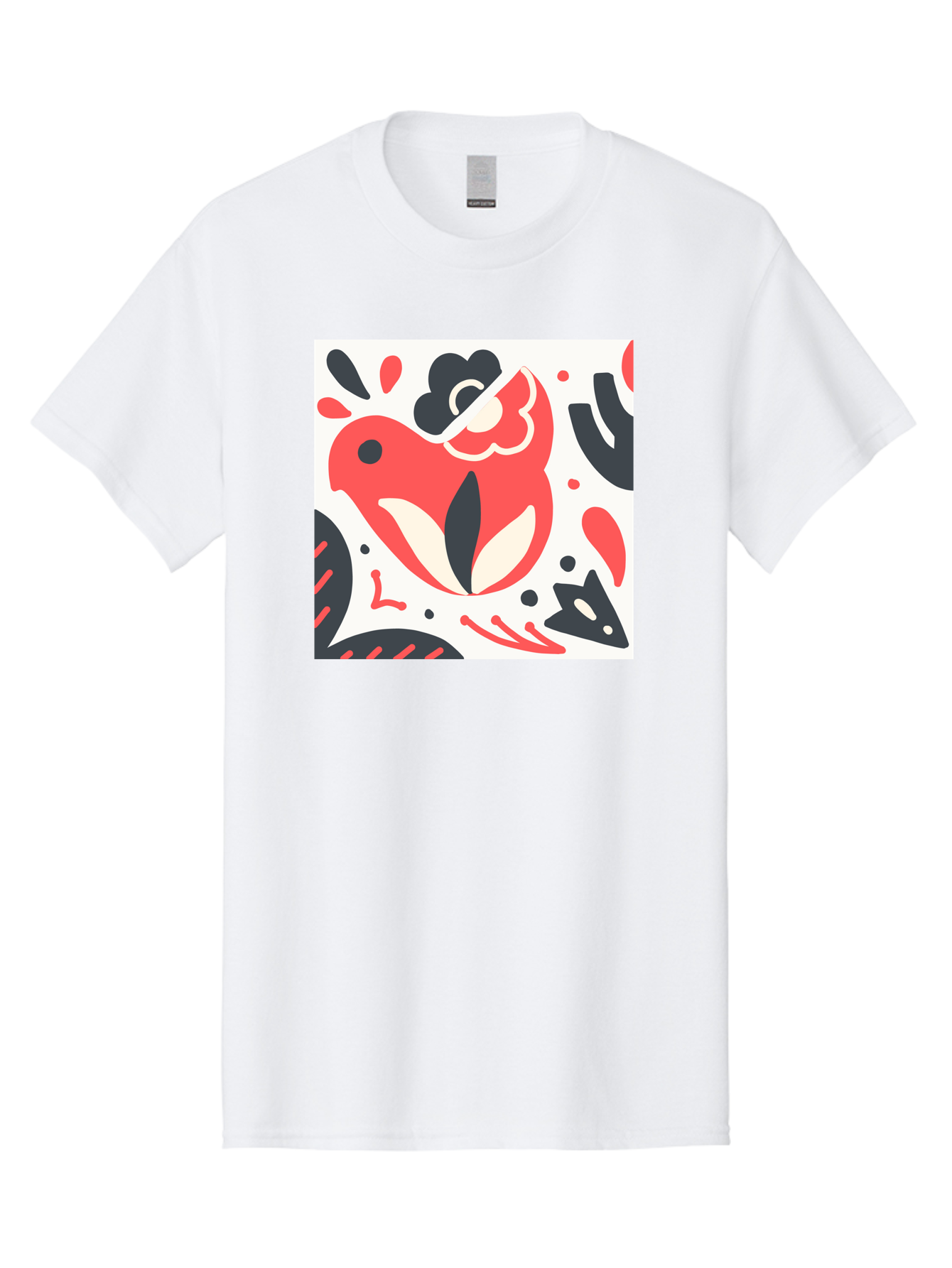 Red-Bird Men'S Graphic Tee, 100% Cotton, Comfortable Casual Summer Wear, Machine Washable, Stylized Fish Illustration, Abstract Shapes, Red And Black Accents, Modern Design, Artistic Expression, Creative Graphics, Bold Colors, Whimsical Art Aab779 5
