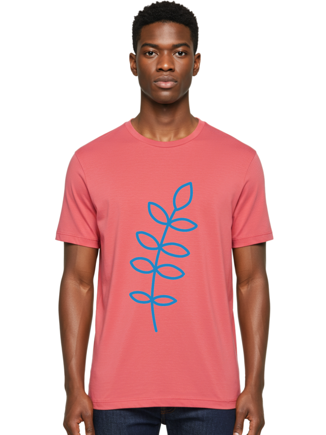 Stem-With-Leaves Men'S Graphic Tee, 100% Cotton, Comfortable Casual Summer Wear, Machine Washable, Simple Drawing, Blue Stem, Leaves, Minimalist Design, Stylized Plant, Childlike Illustration, Simple Shapes, Botanical Elements, Aab793 8