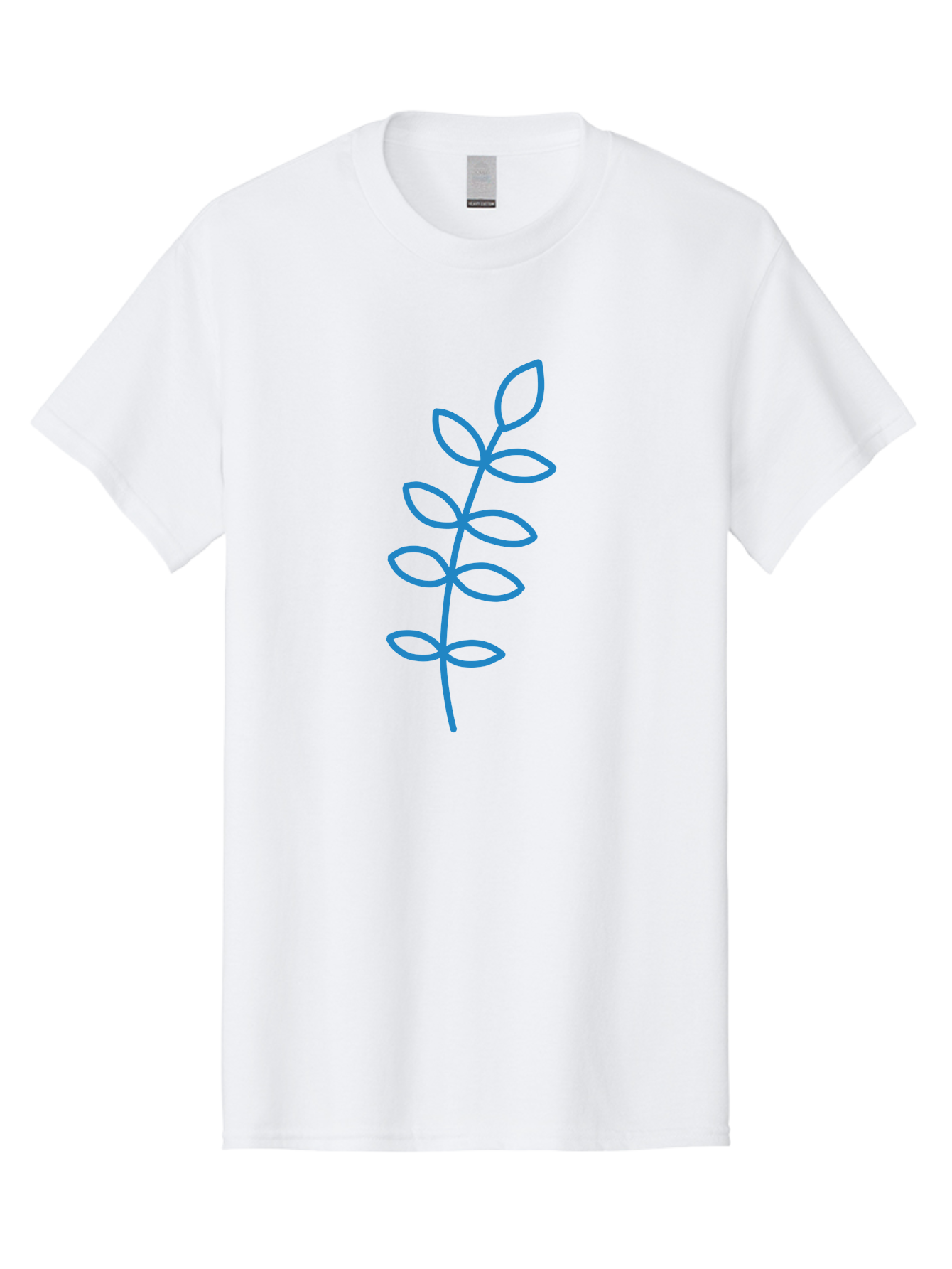 Stem-With-Leaves Men'S Graphic Tee, 100% Cotton, Comfortable Casual Summer Wear, Machine Washable, Simple Drawing, Blue Stem, Leaves, Minimalist Design, Stylized Plant, Childlike Illustration, Simple Shapes, Botanical Elements, Aab793 17