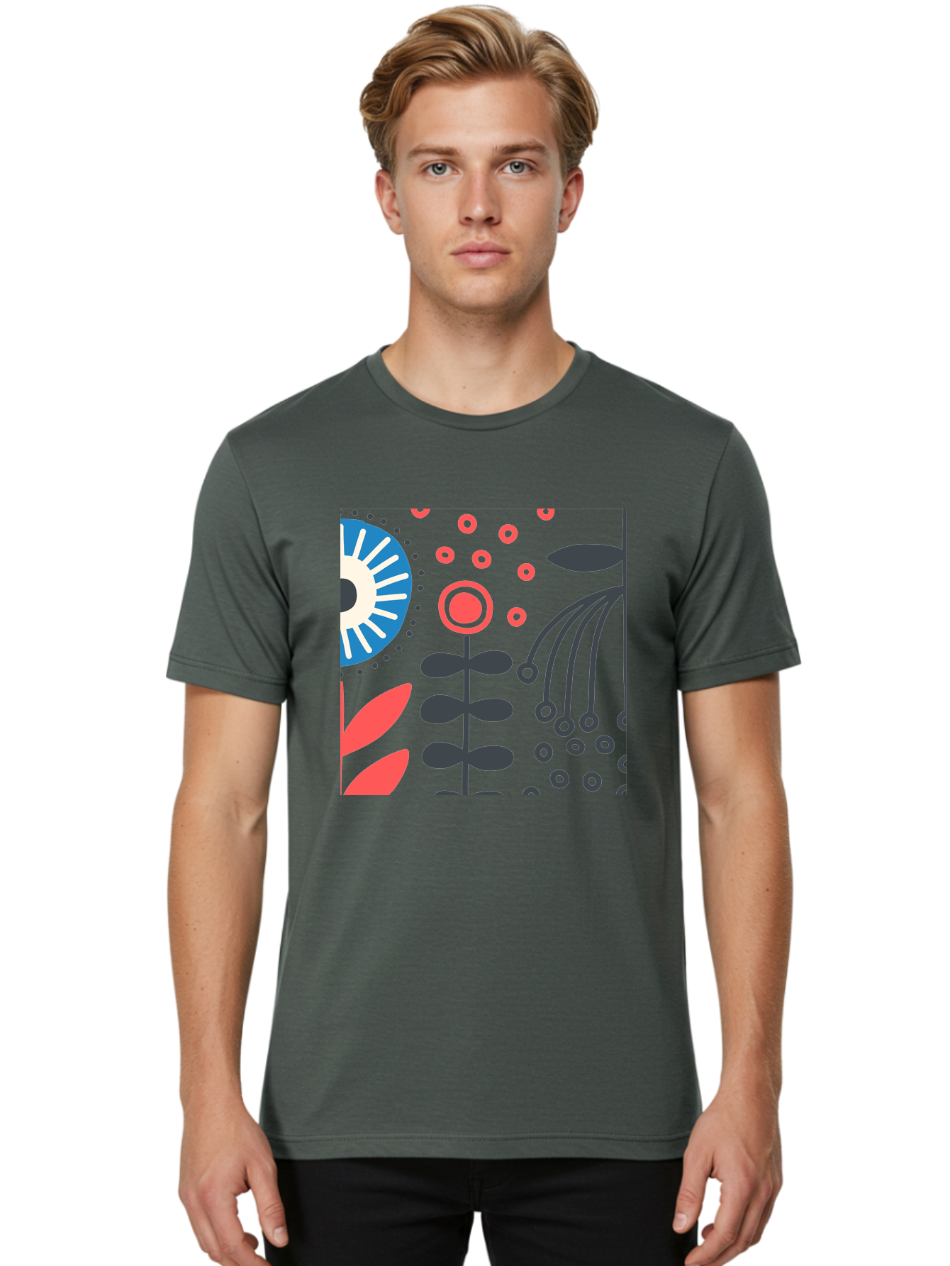 Sun-Icon-Floral Men'S Graphic Tee, 100% Cotton, Comfortable Casual Summer Wear, Machine Washable, Stylish Floral Pattern, Abstract Art, Eye-Catching Design, Minimalist Style, Bold Graphics, Contemporary Illustration, Floral Elements, Aab796 28