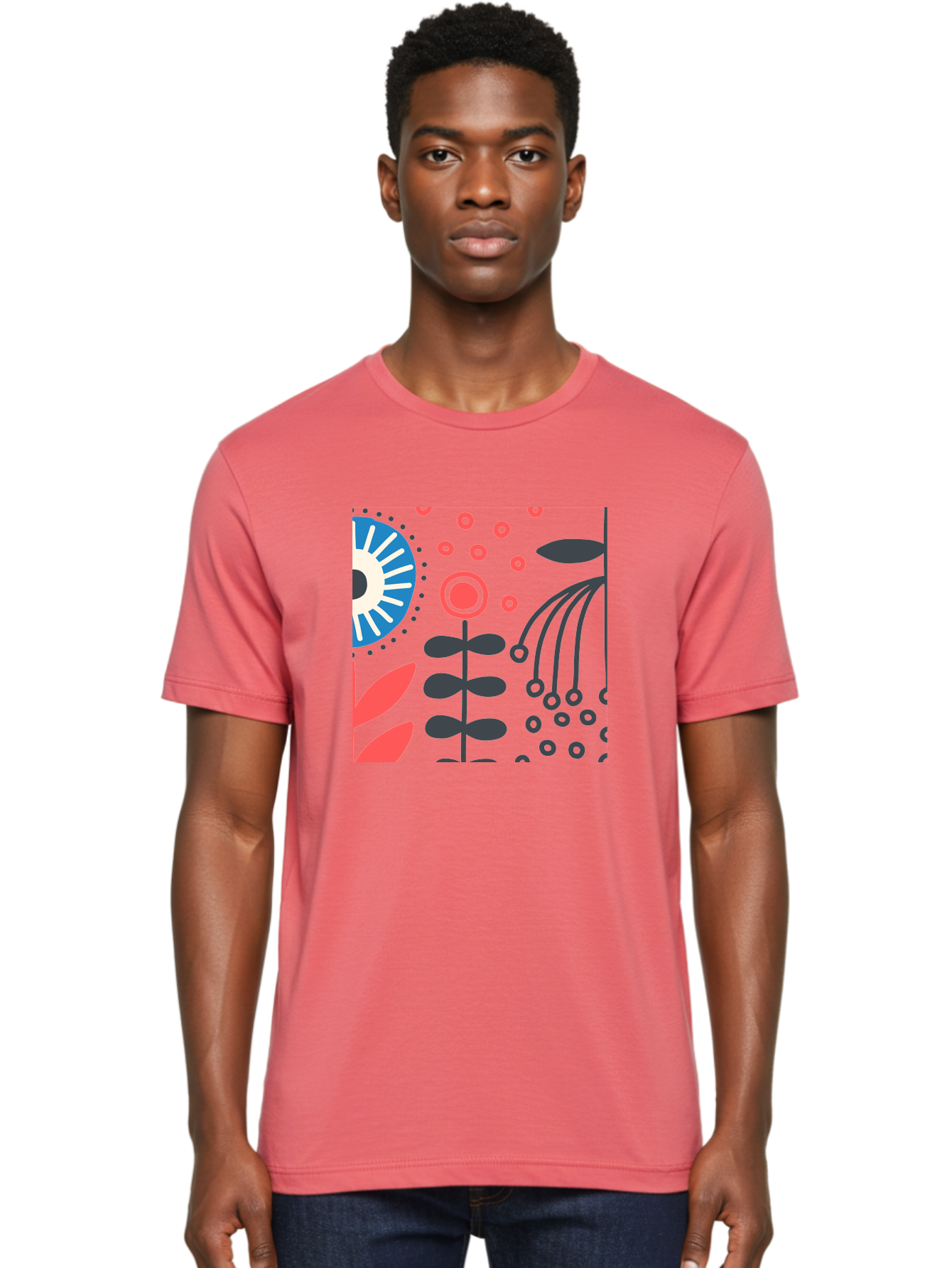 Sun-Icon-Floral Men'S Graphic Tee, 100% Cotton, Comfortable Casual Summer Wear, Machine Washable, Stylish Floral Pattern, Abstract Art, Eye-Catching Design, Minimalist Style, Bold Graphics, Contemporary Illustration, Floral Elements, Aab796 30