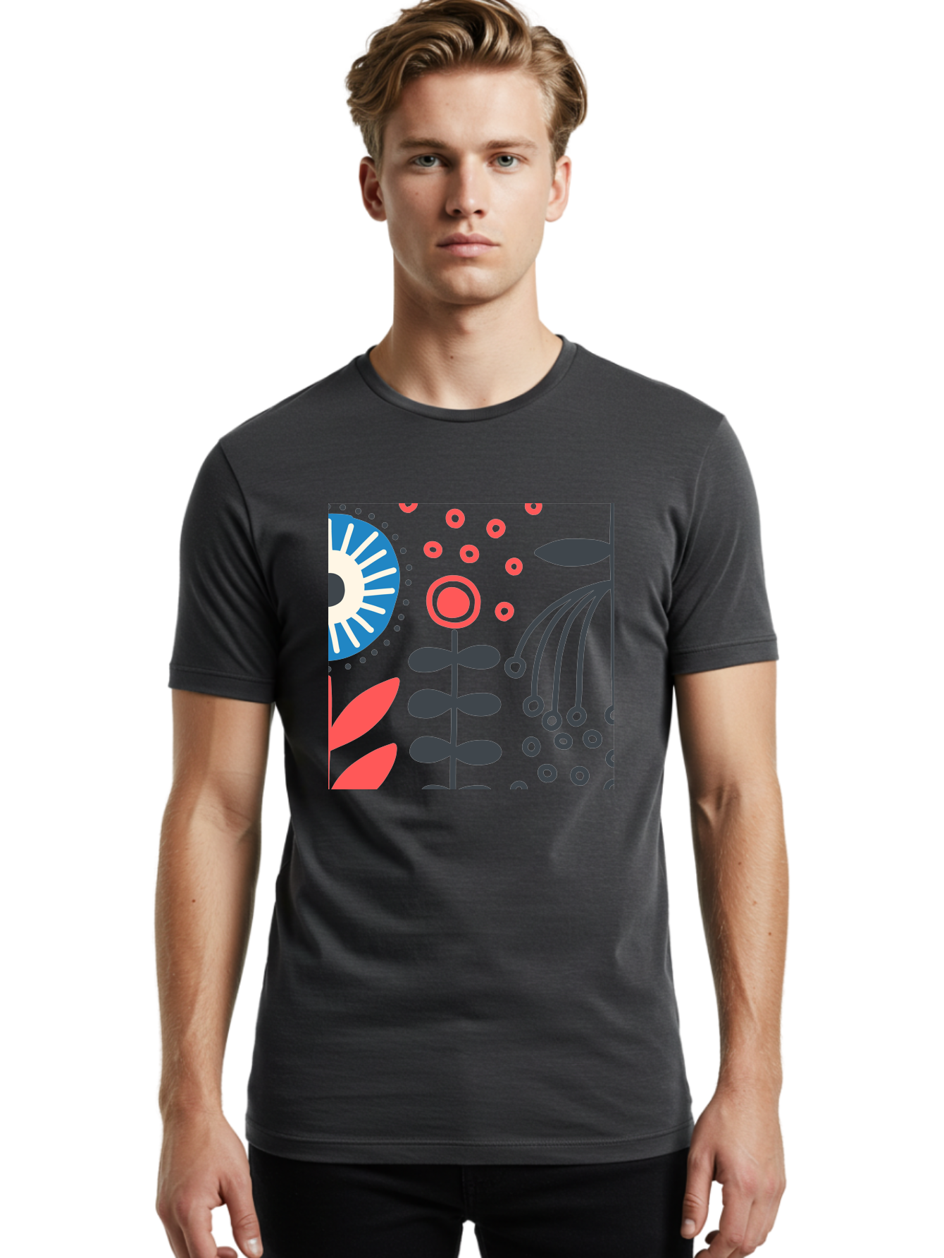 Sun-Icon-Floral Men'S Graphic Tee, 100% Cotton, Comfortable Casual Summer Wear, Machine Washable, Stylish Floral Pattern, Abstract Art, Eye-Catching Design, Minimalist Style, Bold Graphics, Contemporary Illustration, Floral Elements, Aab796 12