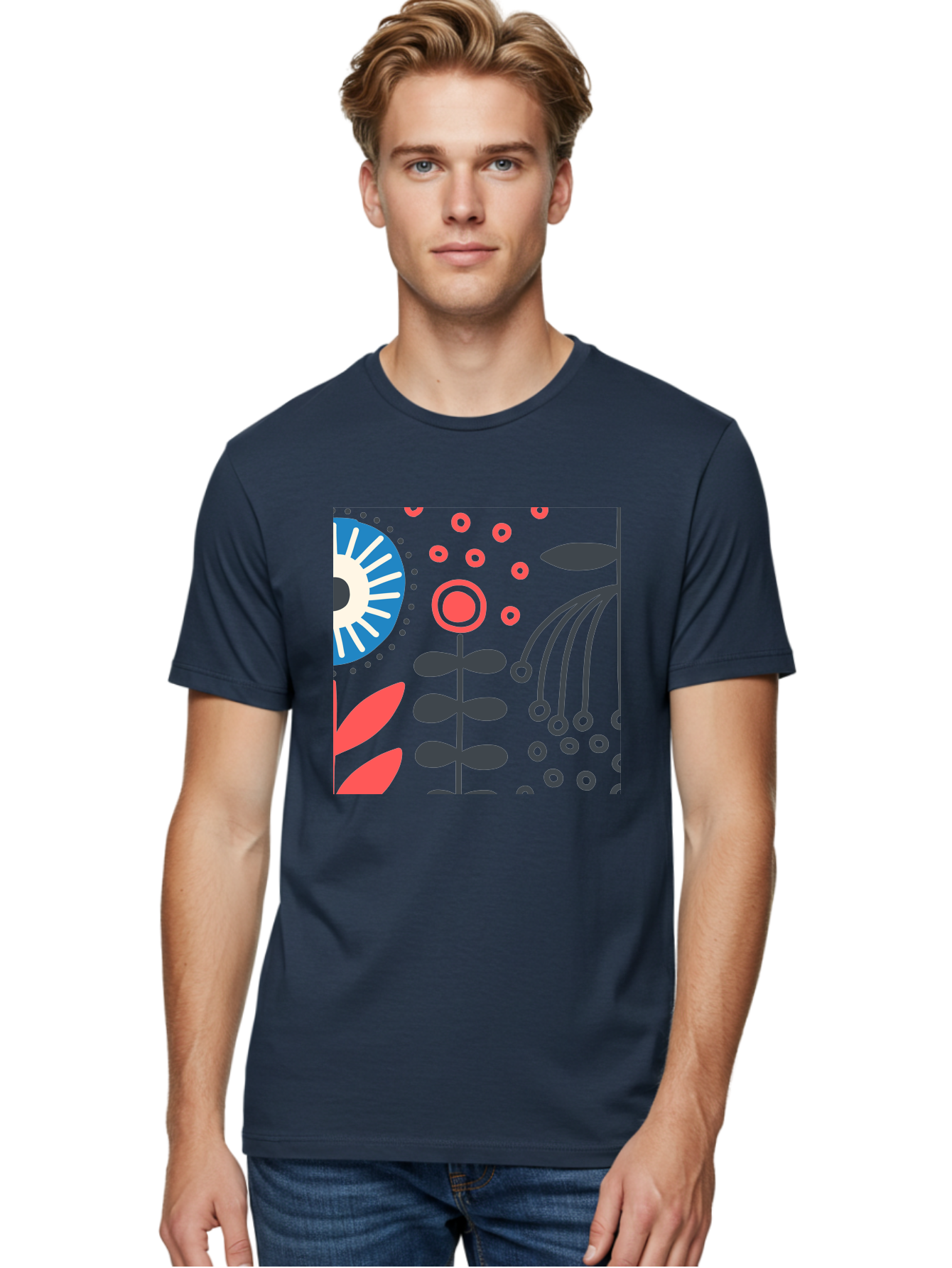 Sun-Icon-Floral Men'S Graphic Tee, 100% Cotton, Comfortable Casual Summer Wear, Machine Washable, Stylish Floral Pattern, Abstract Art, Eye-Catching Design, Minimalist Style, Bold Graphics, Contemporary Illustration, Floral Elements, Aab796 8