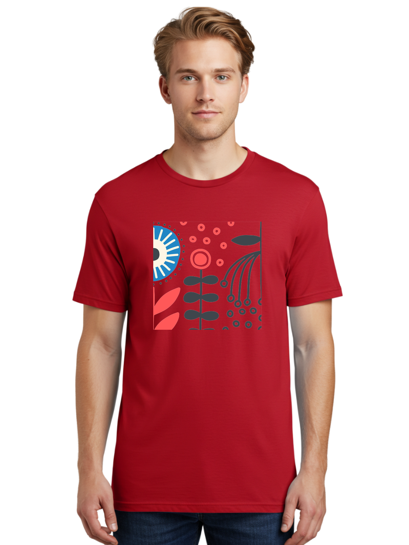 Sun-Icon-Floral Men'S Graphic Tee, 100% Cotton, Comfortable Casual Summer Wear, Machine Washable, Stylish Floral Pattern, Abstract Art, Eye-Catching Design, Minimalist Style, Bold Graphics, Contemporary Illustration, Floral Elements, Aab796 16