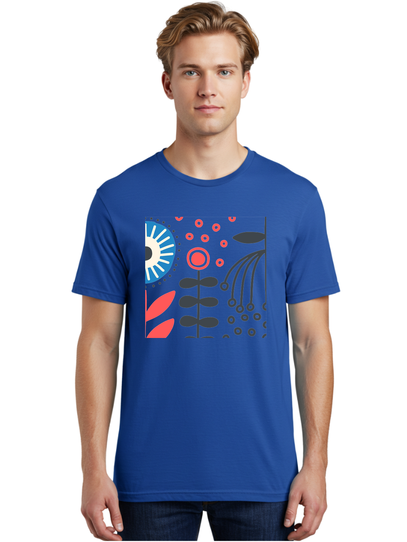 Sun-Icon-Floral Men'S Graphic Tee, 100% Cotton, Comfortable Casual Summer Wear, Machine Washable, Stylish Floral Pattern, Abstract Art, Eye-Catching Design, Minimalist Style, Bold Graphics, Contemporary Illustration, Floral Elements, Aab796 22