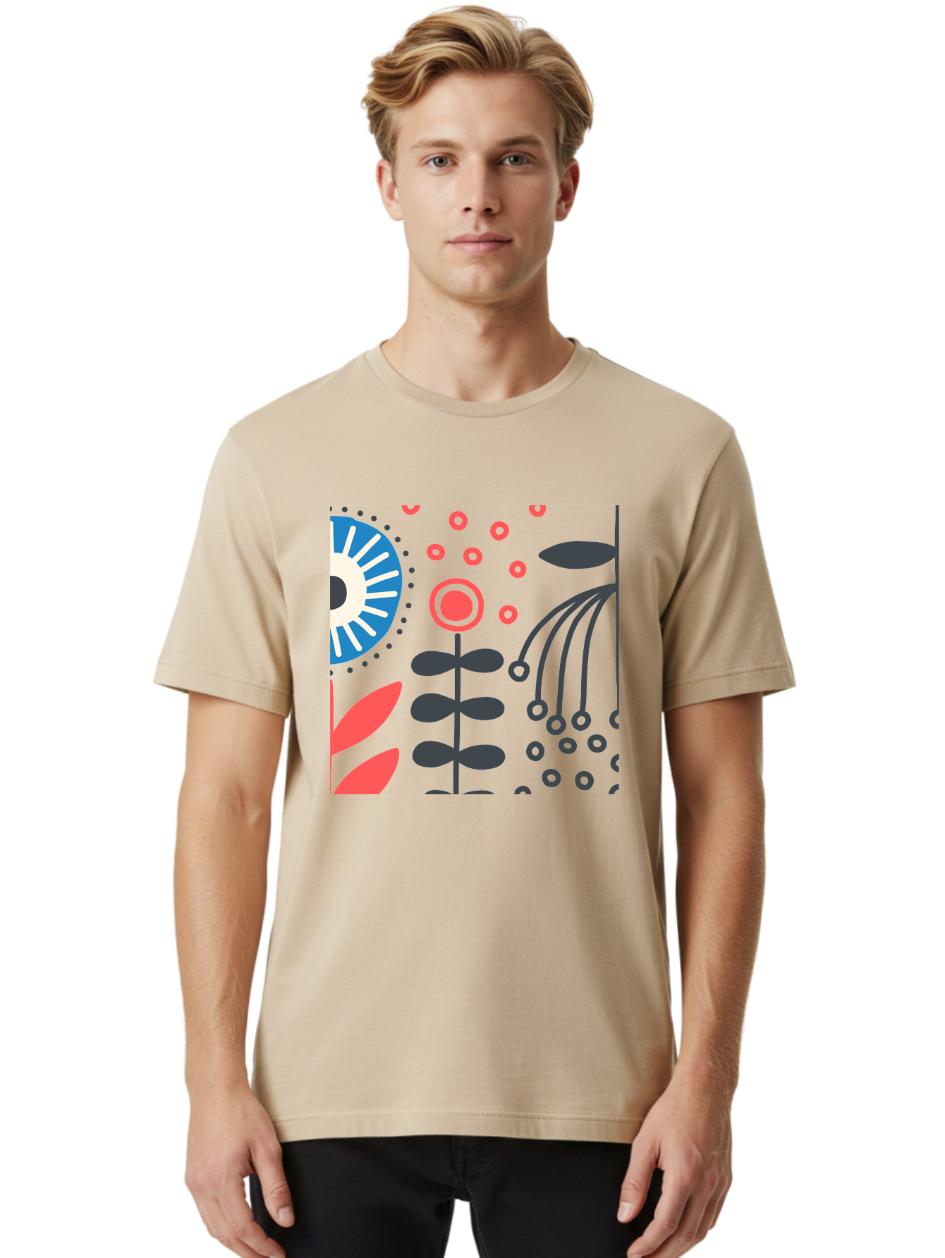 Sun-Icon-Floral Men'S Graphic Tee, 100% Cotton, Comfortable Casual Summer Wear, Machine Washable, Stylish Floral Pattern, Abstract Art, Eye-Catching Design, Minimalist Style, Bold Graphics, Contemporary Illustration, Floral Elements, Aab796 26