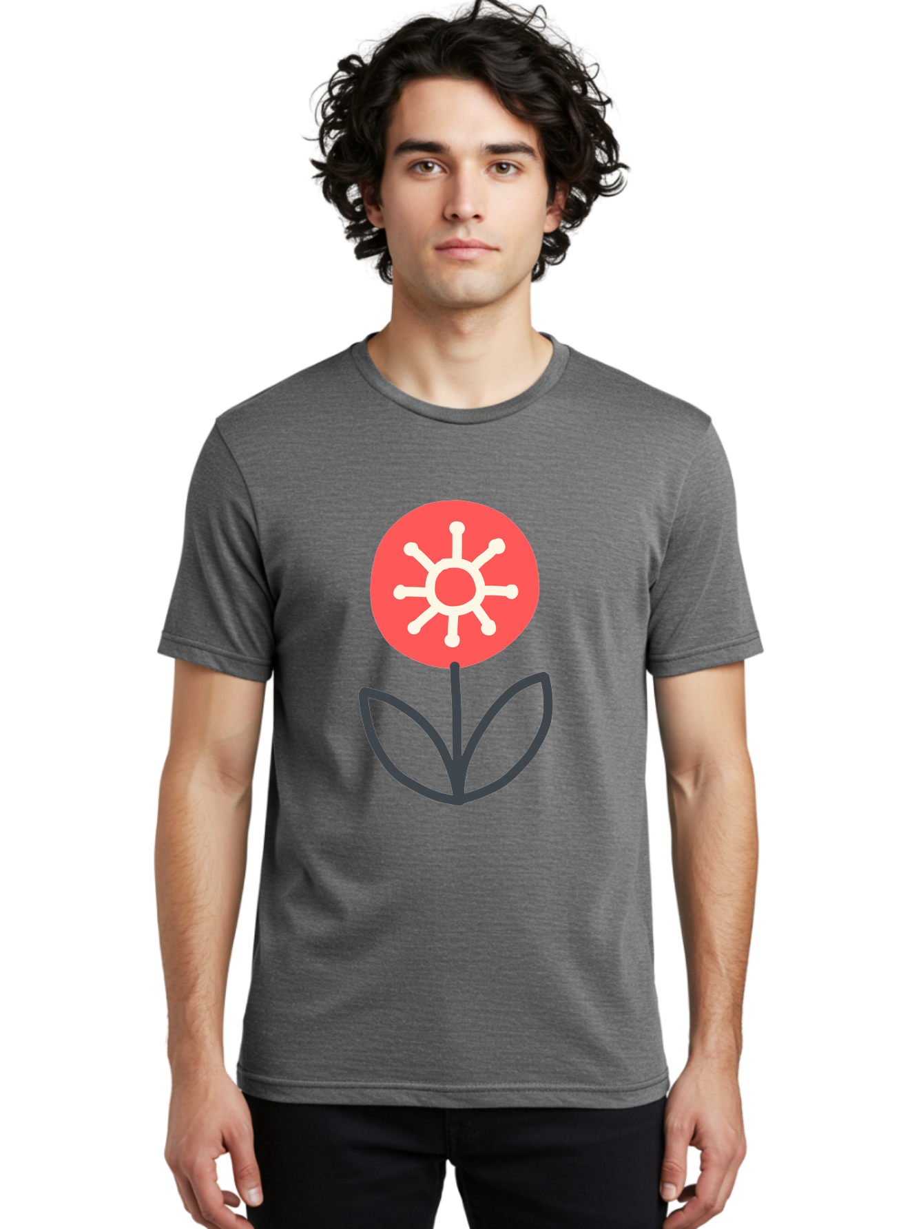 Sunflower-Icon Men'S Graphic Tee, 100% Cotton, Comfortable Casual Summer Wear, Machine Washable, Stylized Sunflower, Simple Flower Design, Abstract Sun Symbol, Red And White Colors, Minimalist Logo, Floral Icon, Modern Graphic Aab797 10