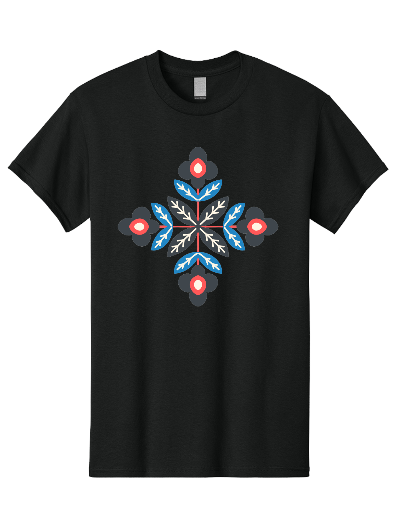 Symmetrical-Floral-Pattern-1 Men'S Graphic Tee, 100% Cotton, Comfortable Casual Summer Wear, Machine Washable, Symmetrical Floral Design, Graphic Illustration, Bold Colors, Geometric Shapes, Floral Motif, Abstract Art, Vibrant Pattern, Aab799 27