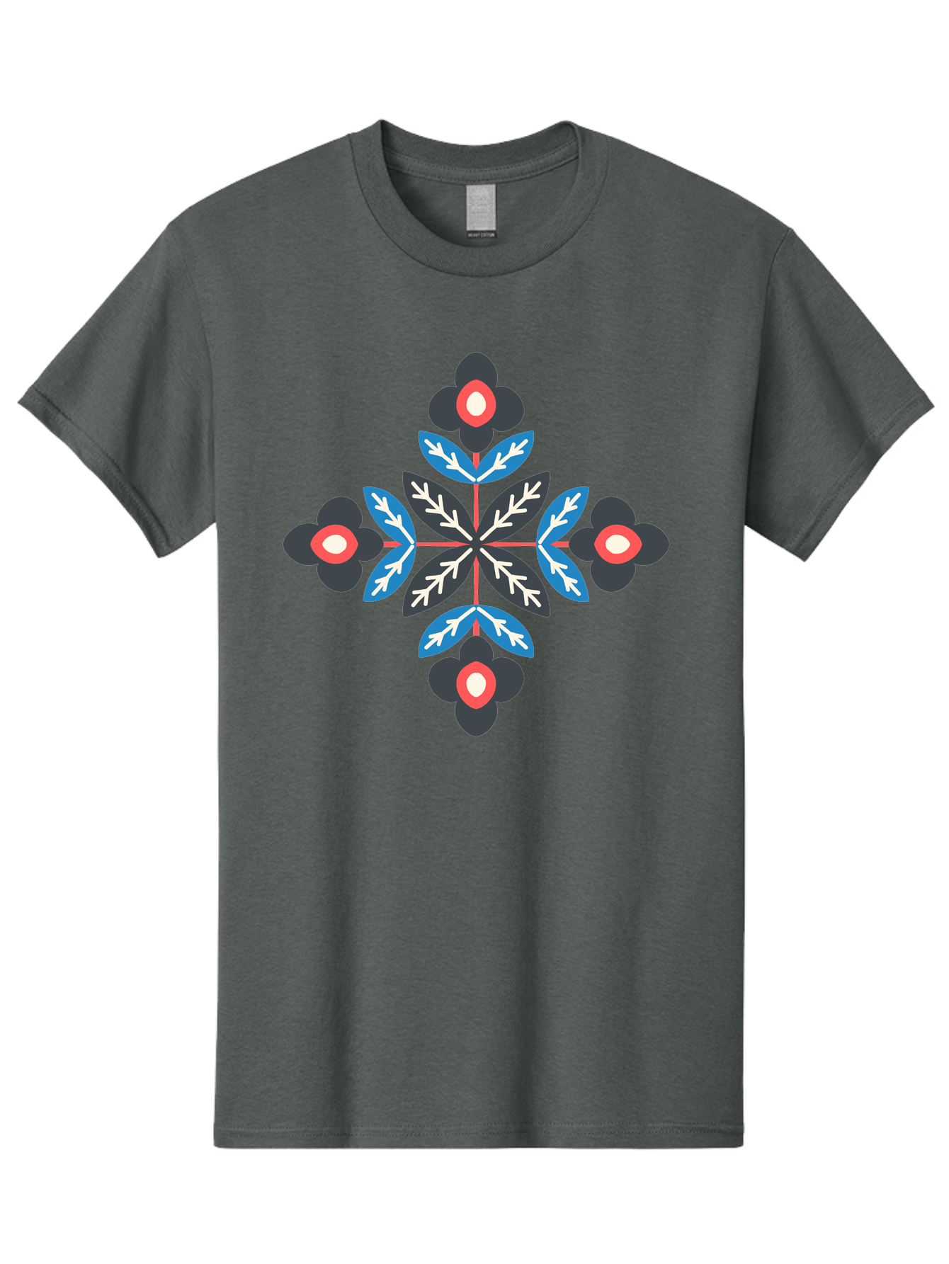 Symmetrical-Floral-Pattern-1 Men'S Graphic Tee, 100% Cotton, Comfortable Casual Summer Wear, Machine Washable, Symmetrical Floral Design, Graphic Illustration, Bold Colors, Geometric Shapes, Floral Motif, Abstract Art, Vibrant Pattern, Aab799 3