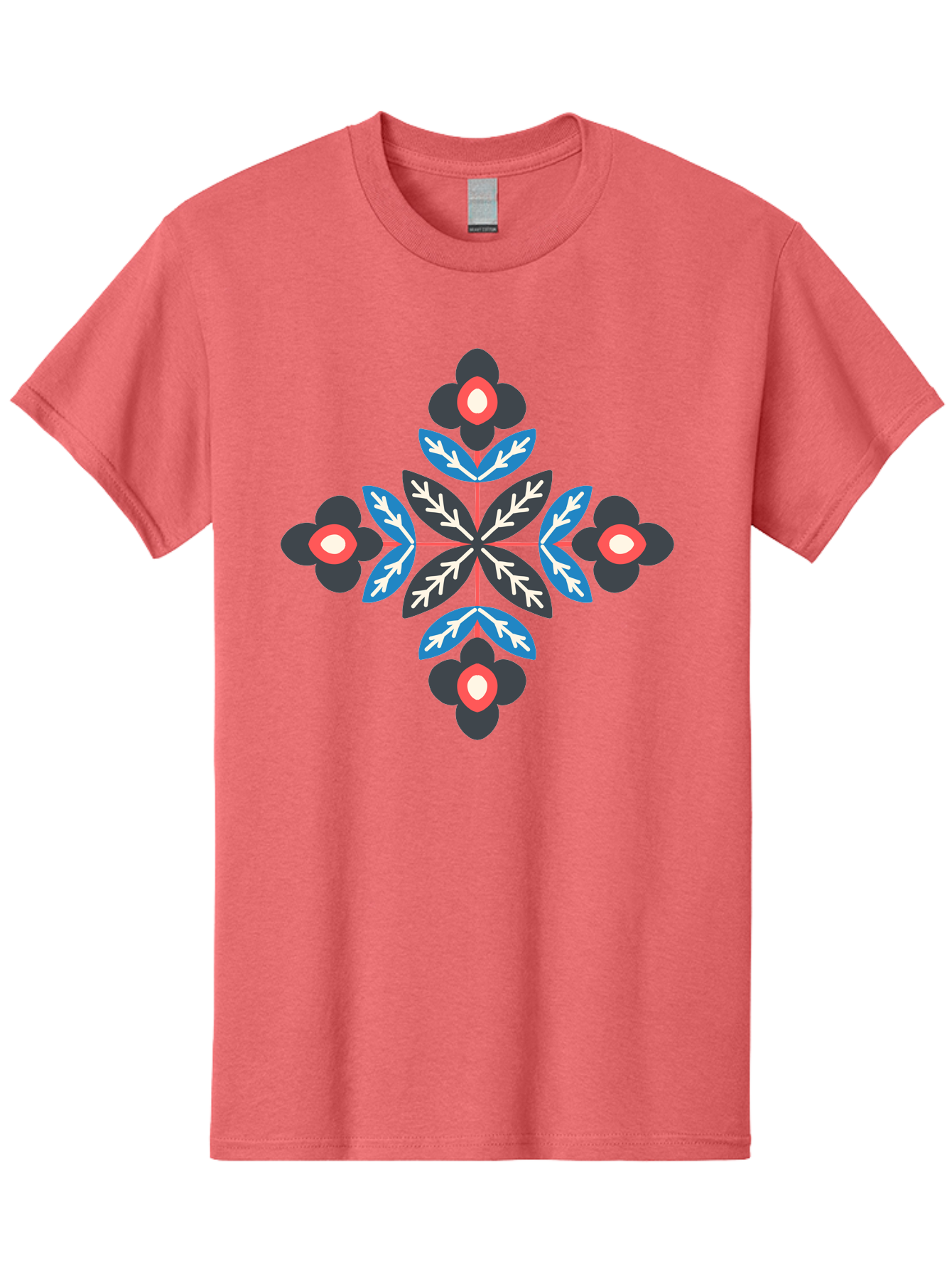 Symmetrical-Floral-Pattern-1 Men'S Graphic Tee, 100% Cotton, Comfortable Casual Summer Wear, Machine Washable, Symmetrical Floral Design, Graphic Illustration, Bold Colors, Geometric Shapes, Floral Motif, Abstract Art, Vibrant Pattern, Aab799 15