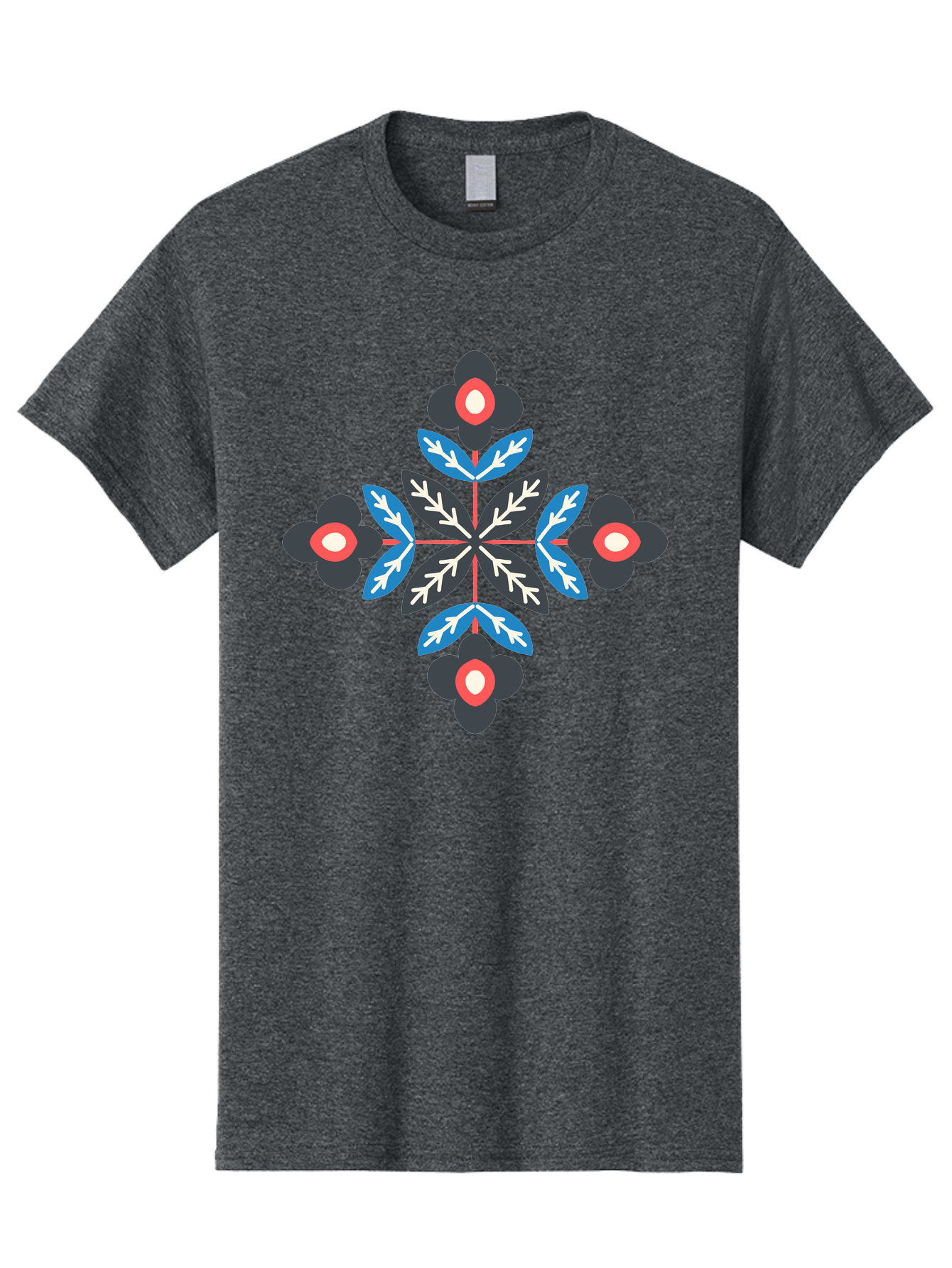 Symmetrical-Floral-Pattern-1 Men'S Graphic Tee, 100% Cotton, Comfortable Casual Summer Wear, Machine Washable, Symmetrical Floral Design, Graphic Illustration, Bold Colors, Geometric Shapes, Floral Motif, Abstract Art, Vibrant Pattern, Aab799 17