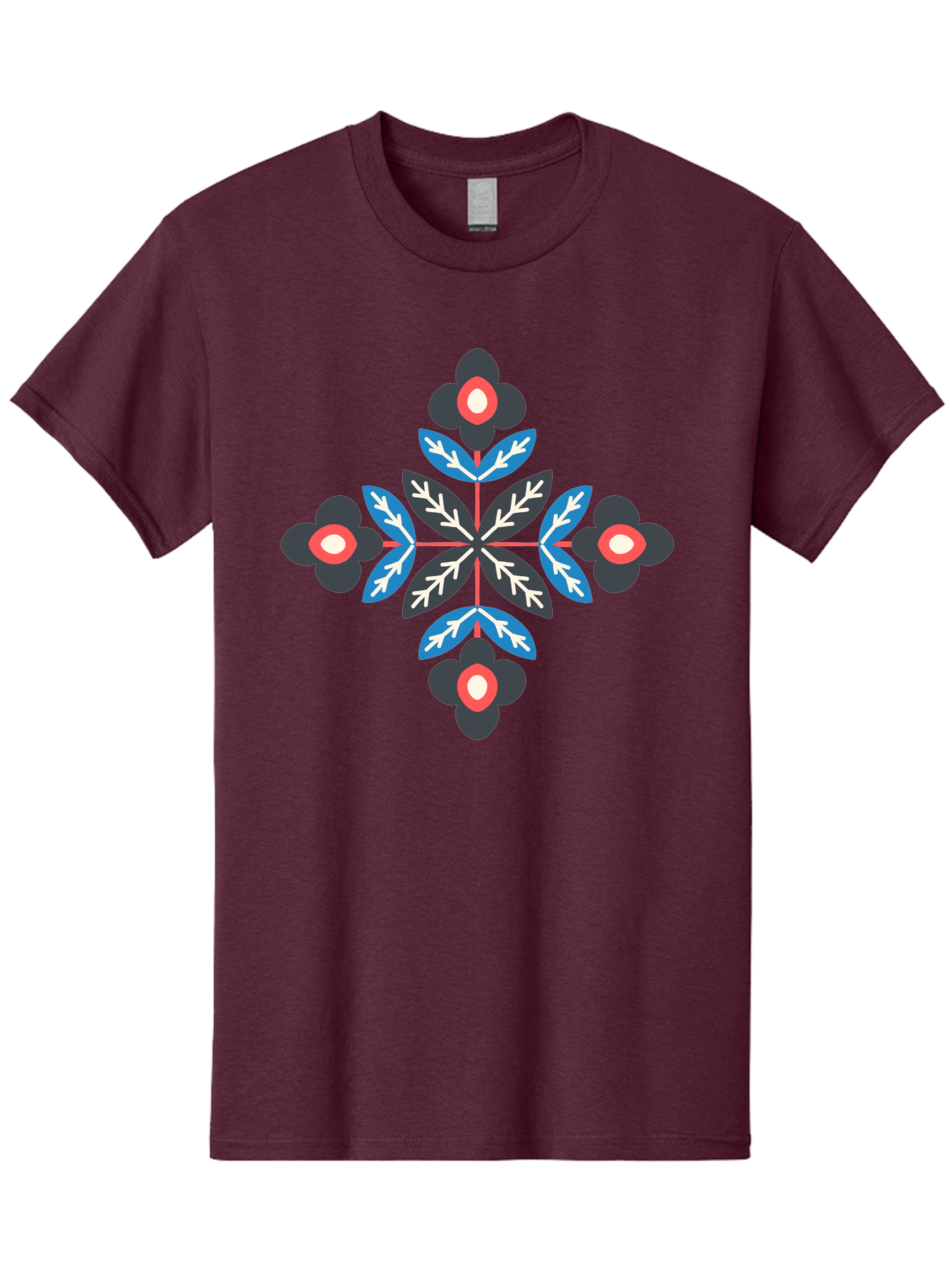 Symmetrical-Floral-Pattern-1 Men'S Graphic Tee, 100% Cotton, Comfortable Casual Summer Wear, Machine Washable, Symmetrical Floral Design, Graphic Illustration, Bold Colors, Geometric Shapes, Floral Motif, Abstract Art, Vibrant Pattern, Aab799 11