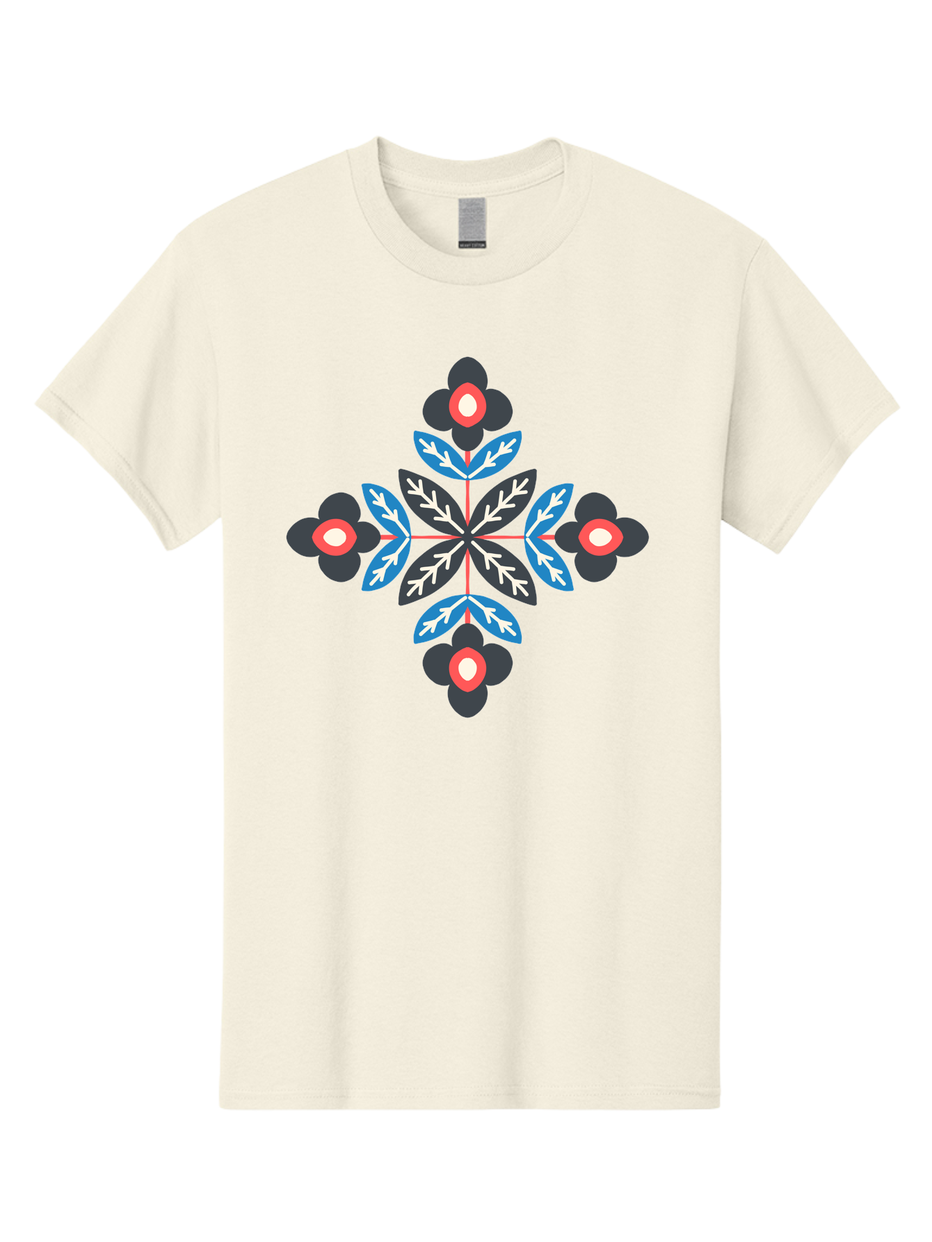 Symmetrical-Floral-Pattern-1 Men'S Graphic Tee, 100% Cotton, Comfortable Casual Summer Wear, Machine Washable, Symmetrical Floral Design, Graphic Illustration, Bold Colors, Geometric Shapes, Floral Motif, Abstract Art, Vibrant Pattern, Aab799 5