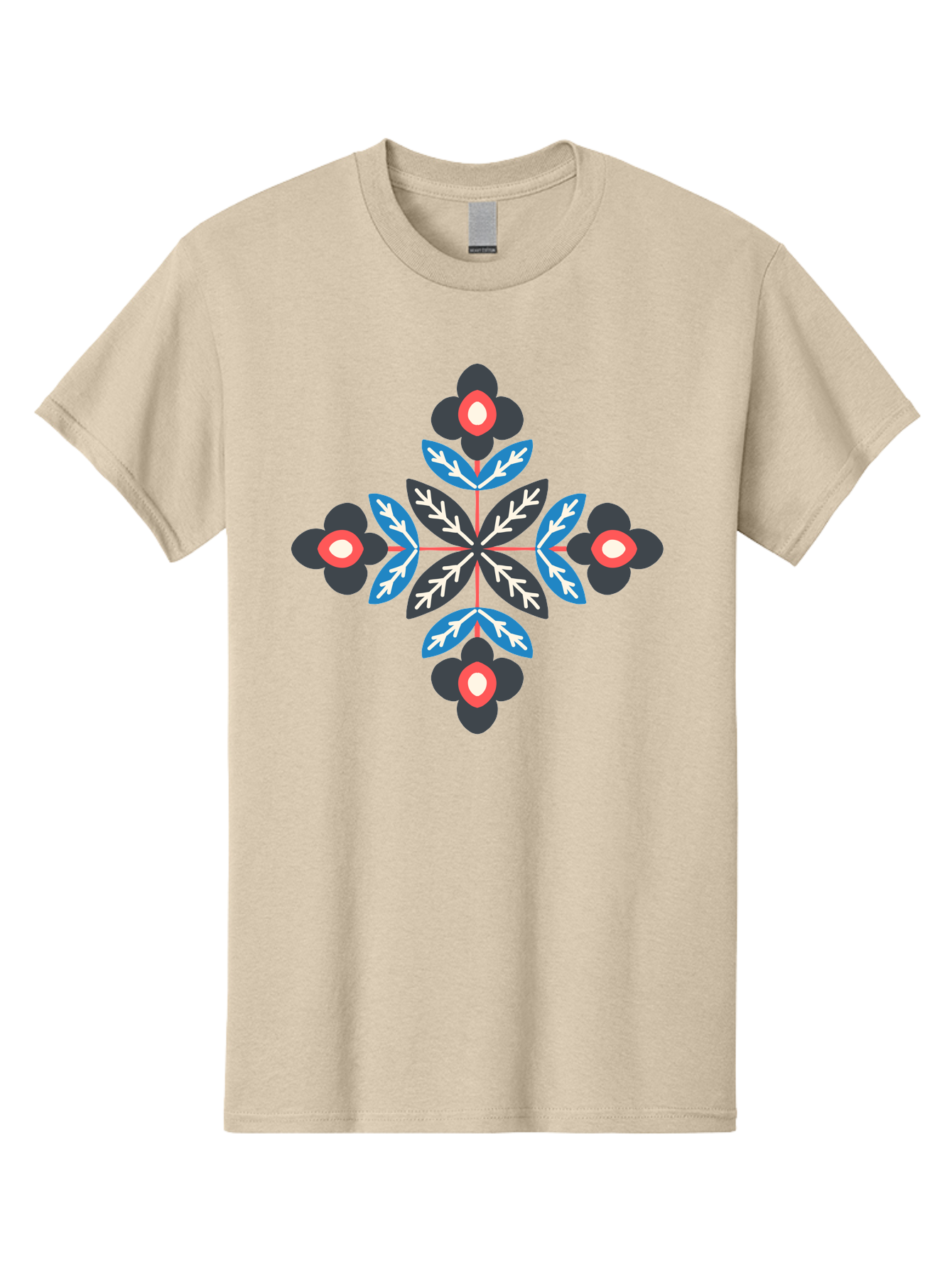 Symmetrical-Floral-Pattern-1 Men'S Graphic Tee, 100% Cotton, Comfortable Casual Summer Wear, Machine Washable, Symmetrical Floral Design, Graphic Illustration, Bold Colors, Geometric Shapes, Floral Motif, Abstract Art, Vibrant Pattern, Aab799 29