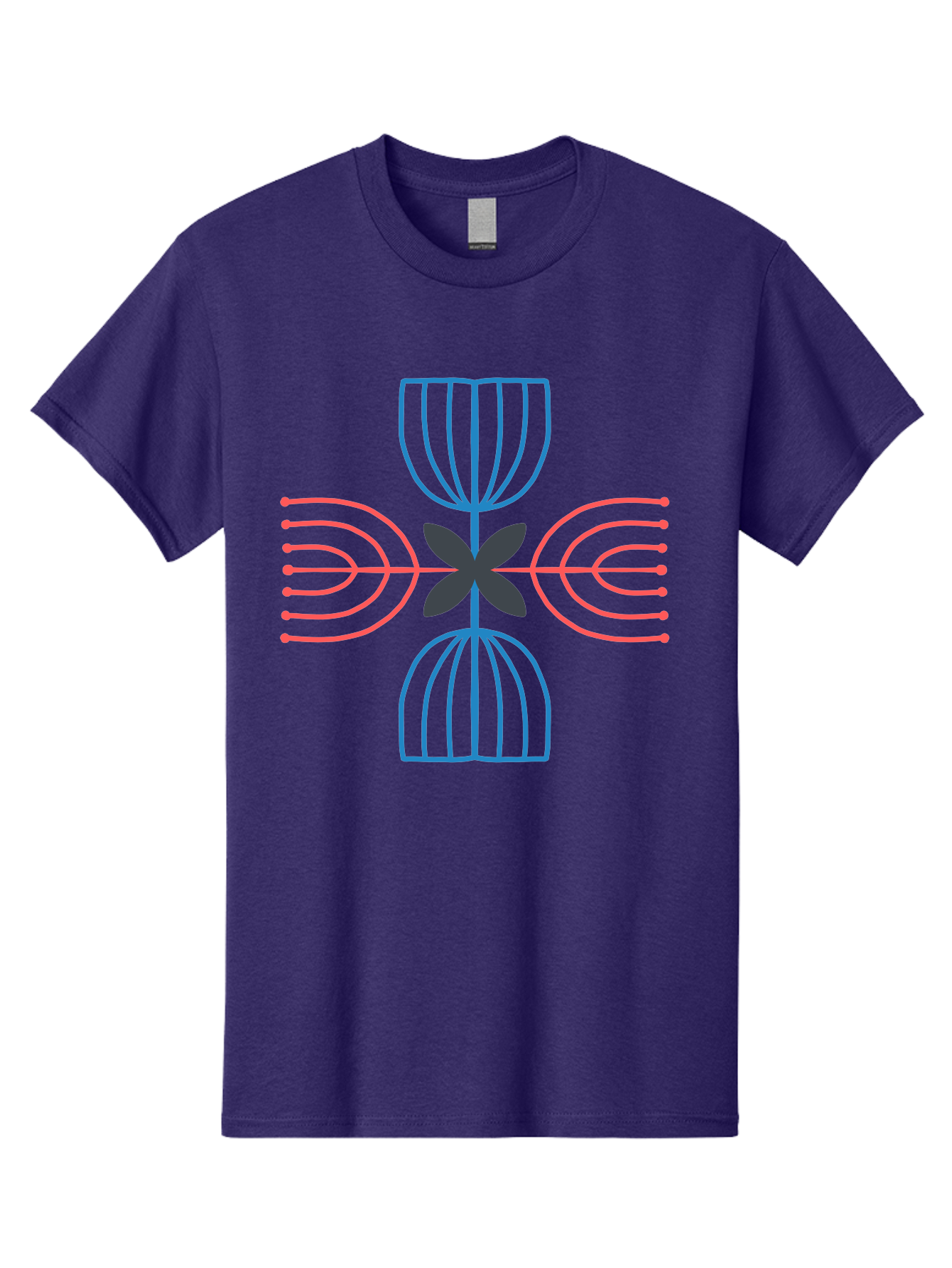 Symmetrical-Logo-Design Men'S Graphic Tee, 100% Cotton, Comfortable Casual Summer Wear, Machine Washable, Symmetrical Design, Geometric Shapes, Abstract Art, Floral Motif, Pink And Blue Lines, Black Flower, Modern Graphics, Aab801 15