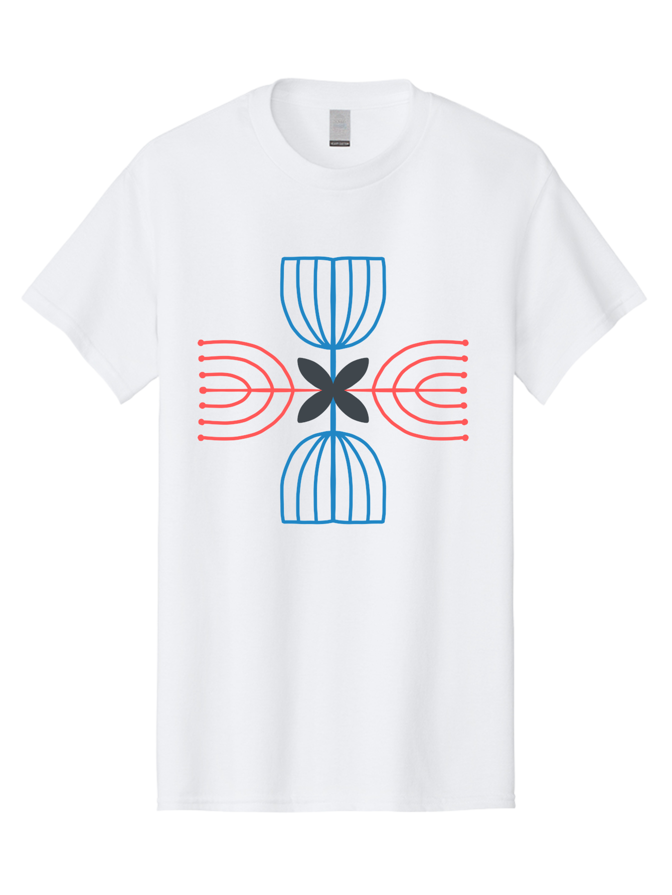 Symmetrical-Logo-Design Men'S Graphic Tee, 100% Cotton, Comfortable Casual Summer Wear, Machine Washable, Symmetrical Design, Geometric Shapes, Abstract Art, Floral Motif, Pink And Blue Lines, Black Flower, Modern Graphics, Aab801 27