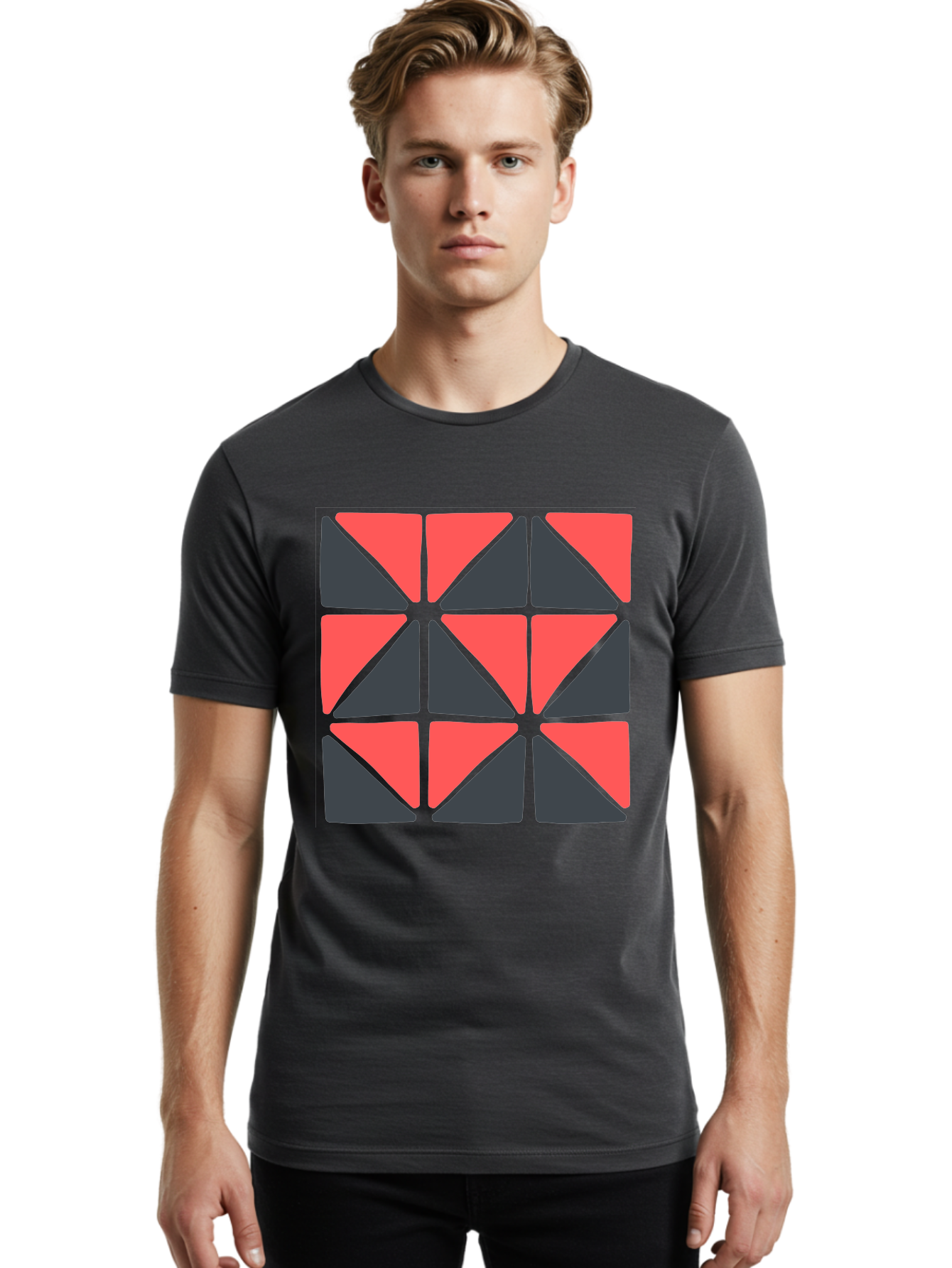 Triangles-Pattern Men'S Graphic Tee, 100% Cotton, Comfortable Casual Summer Wear, Machine Washable, Geometric Pattern, Pink And Gray Triangles, Modern Design, Abstract Art, Symmetrical Shapes, Graphic Elements, Digital Design Aab806 18