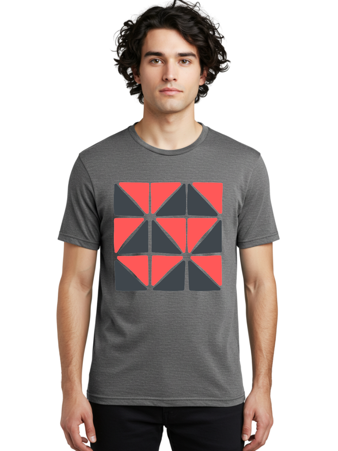 Triangles-Pattern Men'S Graphic Tee, 100% Cotton, Comfortable Casual Summer Wear, Machine Washable, Geometric Pattern, Pink And Gray Triangles, Modern Design, Abstract Art, Symmetrical Shapes, Graphic Elements, Digital Design Aab806 6