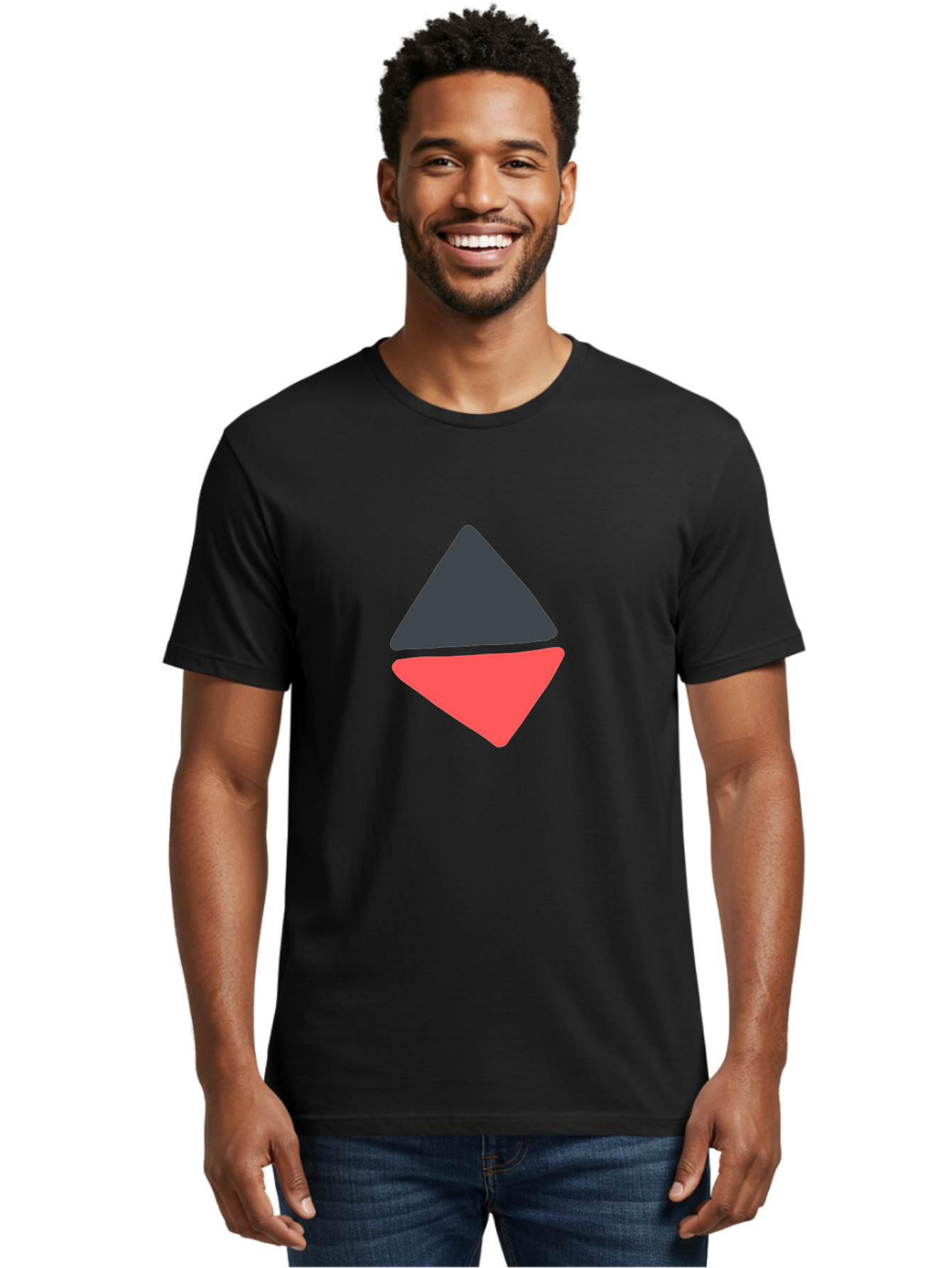 Triangles Men'S Graphic Tee, 100% Cotton, Comfortable Casual Summer Wear, Machine Washable, Geometric Shapes, Triangle Design, Overlapping Forms, Black And Red Colors, Simple Graphics, Abstract Art, Minimalist Style Aab807 22