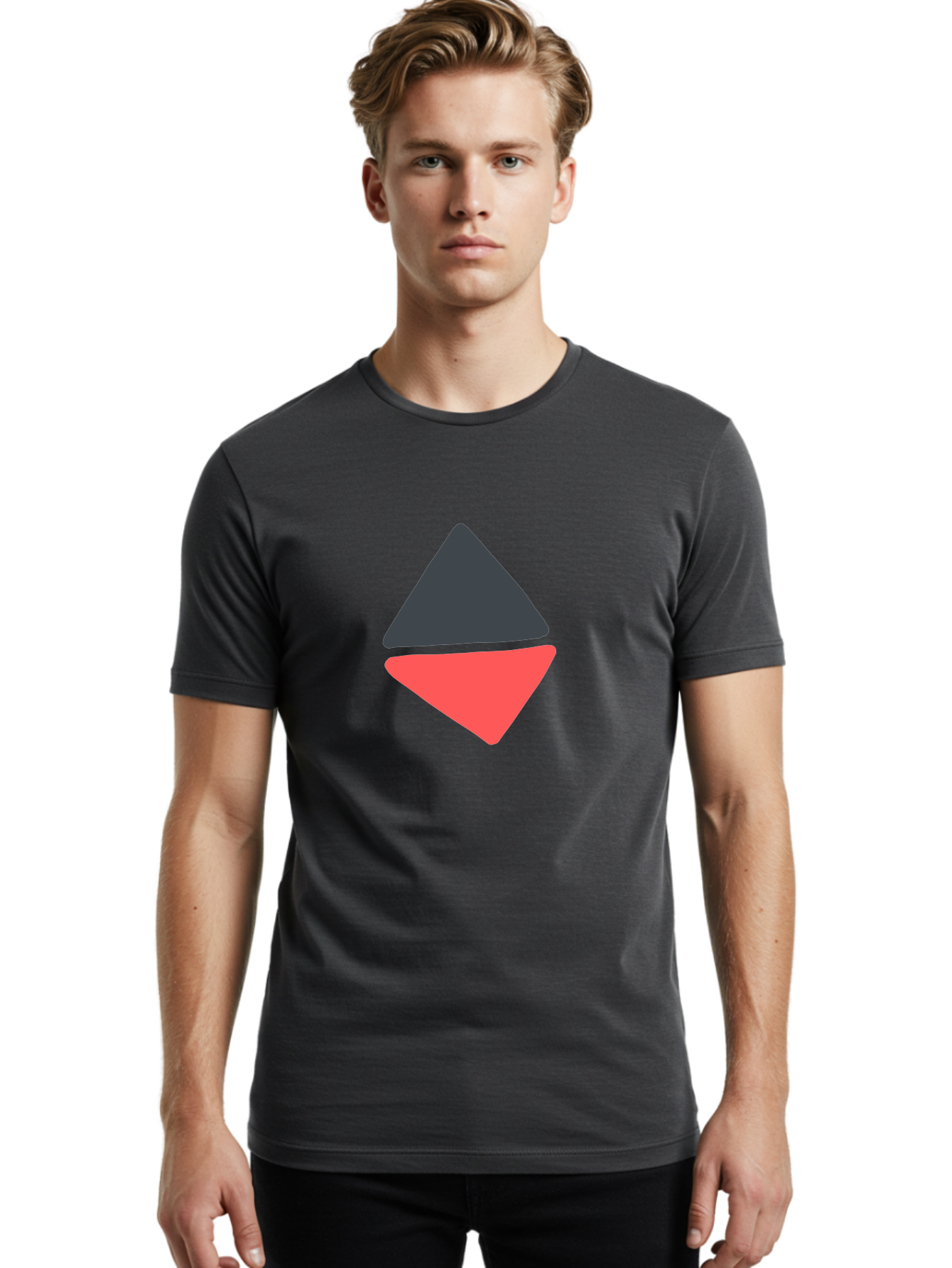Triangles Men'S Graphic Tee, 100% Cotton, Comfortable Casual Summer Wear, Machine Washable, Geometric Shapes, Triangle Design, Overlapping Forms, Black And Red Colors, Simple Graphics, Abstract Art, Minimalist Style Aab807 6